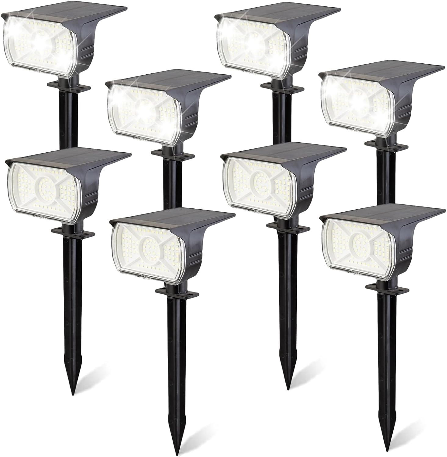 XIULIUU Solar Spot Lights Outdoor, 8 Pack Waterproof IP65 Landscape Spotlights with 3 Lighting Modes, 2-In-1 Auto On/Off Solar Powered Flood Lights for Yard Garden House Garage Pathway (Cool White)