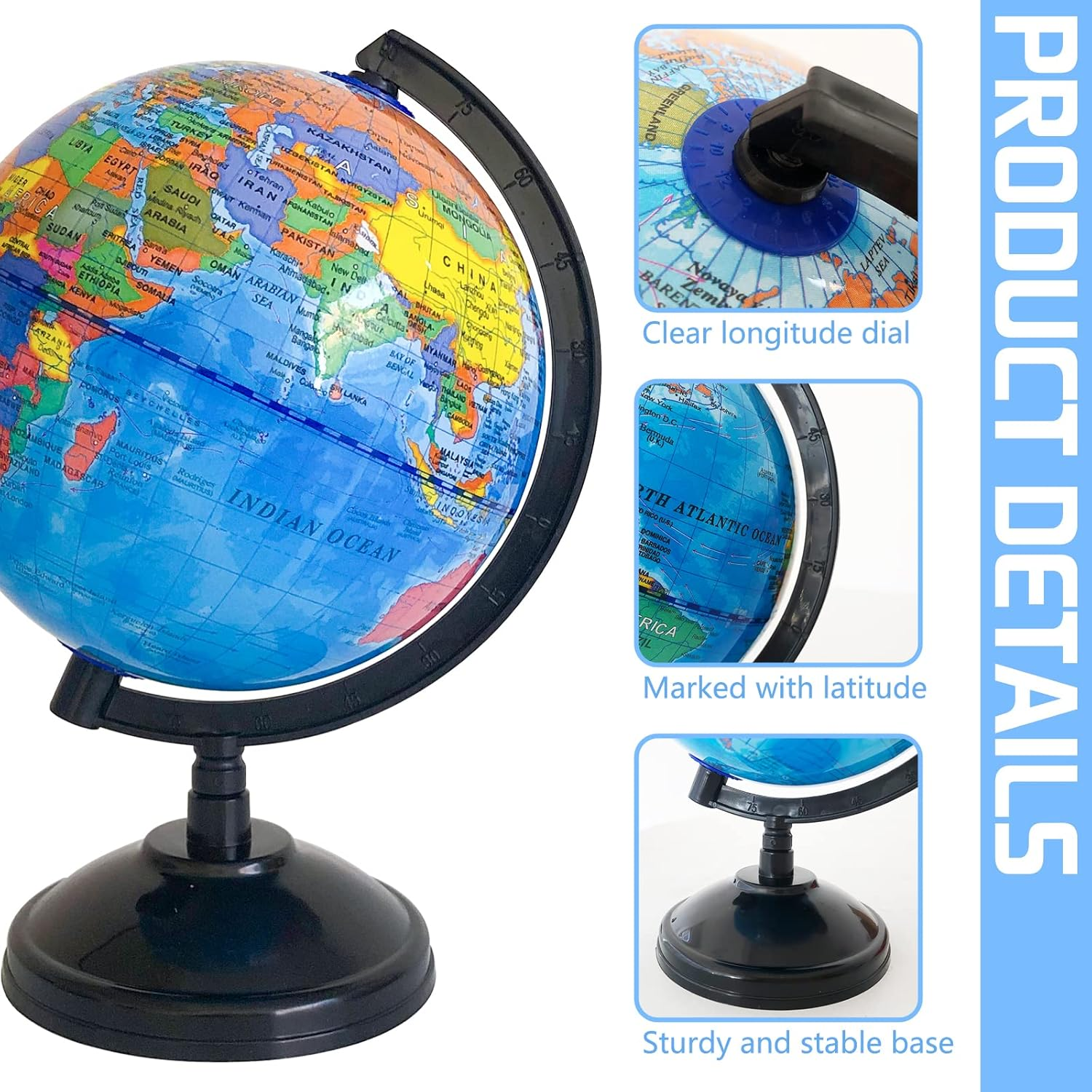 6'' Geographic World Globe for Kids - Educational with Stand, Decorative Rotating Map, Political for Classroom Geography Teaching and Kids Room Decor image number 5