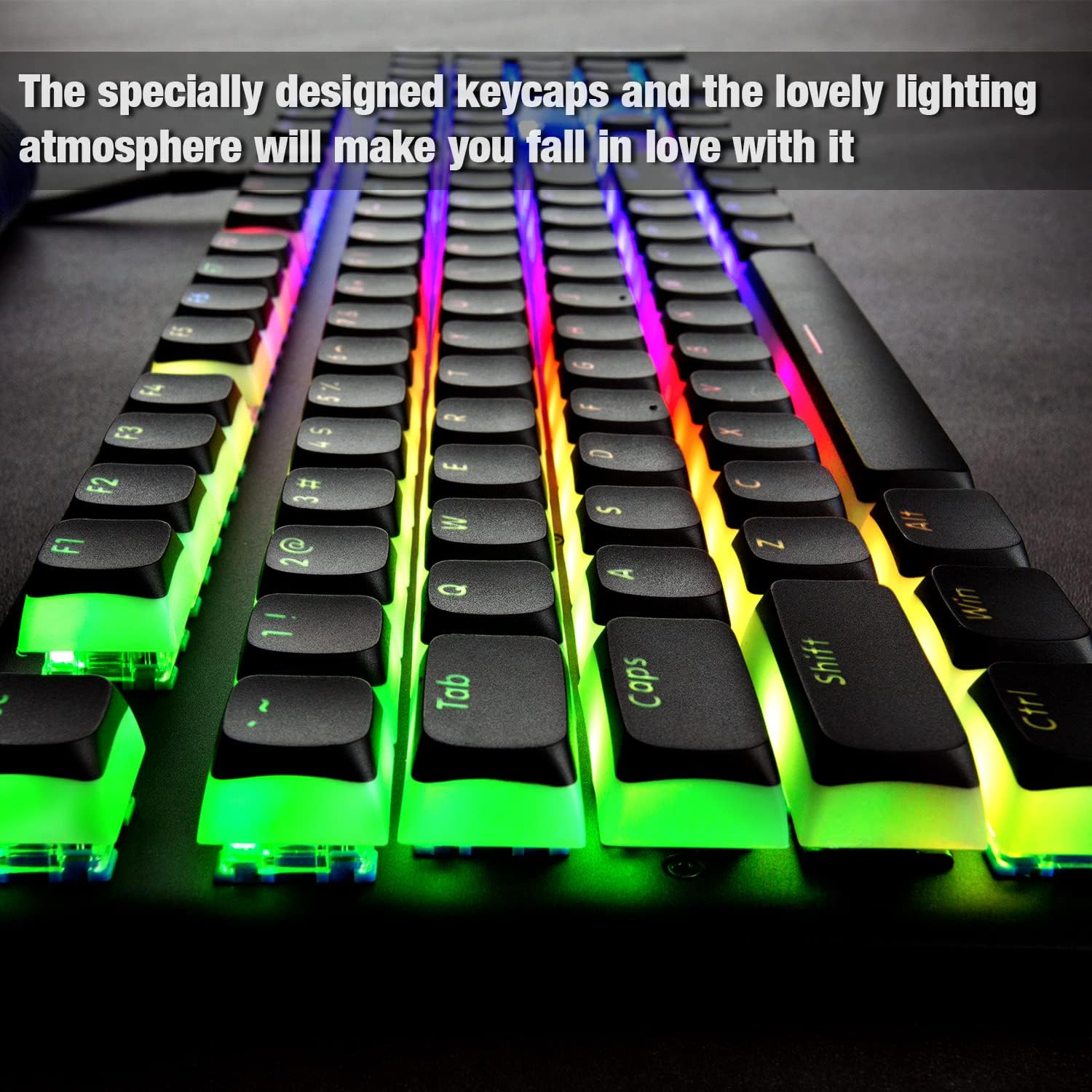 Gunmjo Golf Pudding PBT Doubleshot Keycaps for Gaming Keyboard with Cherry MX Switches, Spherical PBT Keycaps for Backlit Mechanical Keyboard, OEM Profile 111 Keys with 6.25U Space Bar, Black Color - White image number 6