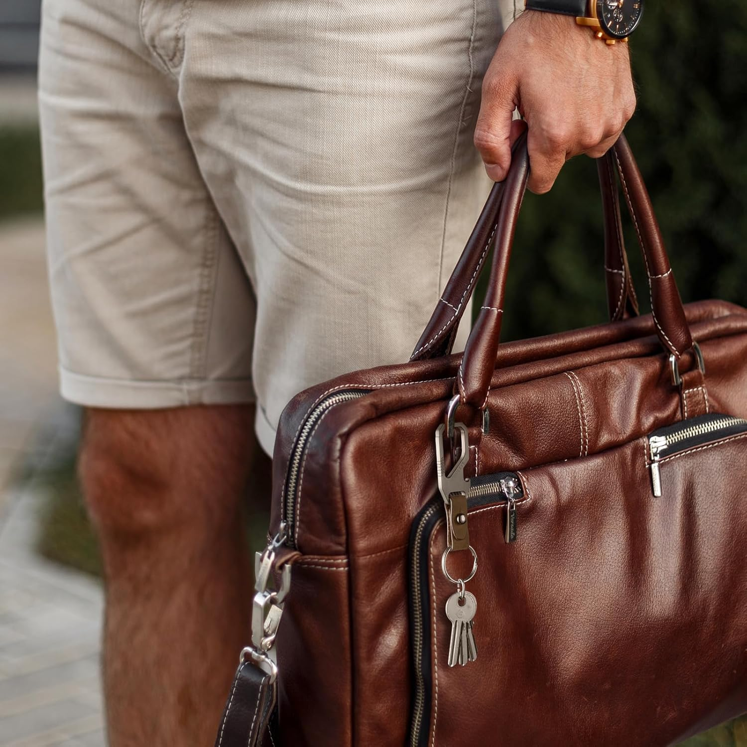 VULKIT Titanium Key Keeper Genuine Leather Belt Loop Keychain, Bottle Opener Key Chain, Key Clip for Belt, EDC Carabiner Key Ring image number 6