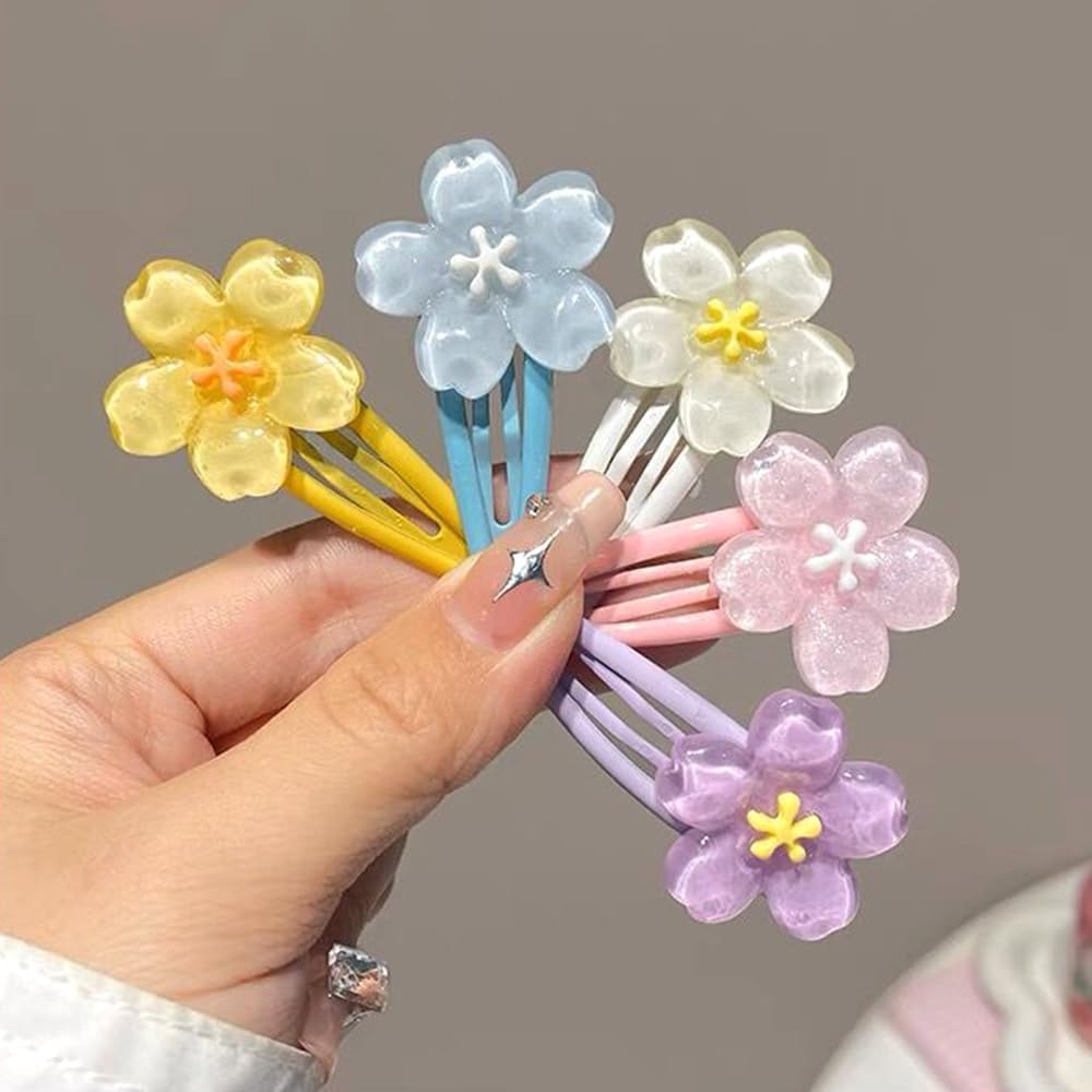Pack of 10 Flower Hair Clips Jelly Flowers Hair Clips Women'S Sakura Flower Hair Clip Hair Clips Y2K Side Pony Hair Clip Flower Candy Coloured Hair Clips Girls Hair Clips Hair Accessories image number 4