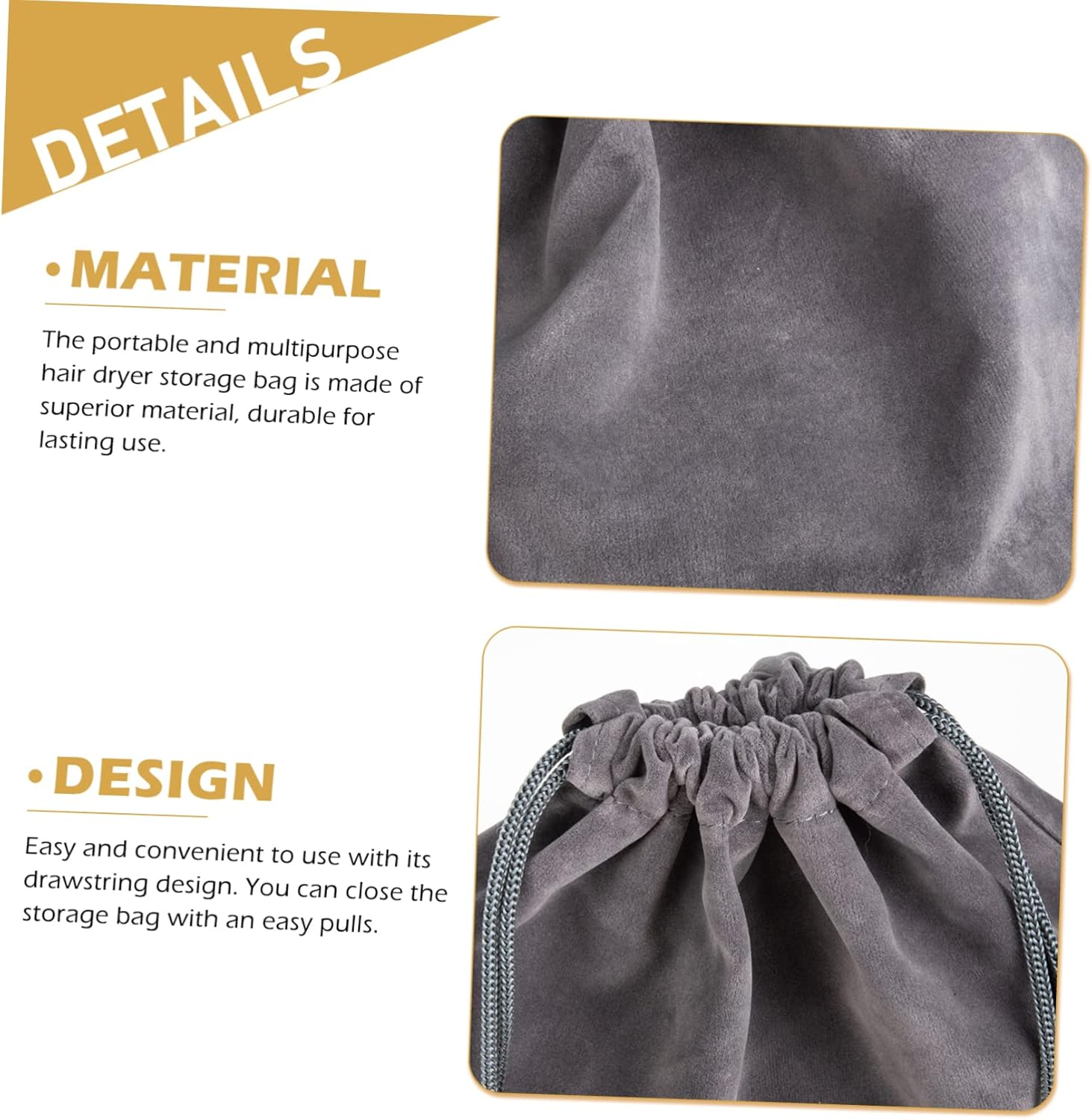 Healvian 2Pcs Drawstring Hair Dryer Bags Storage Pouches for Travel Dorm Bathroom Use Smooth Lint Protection image number 5