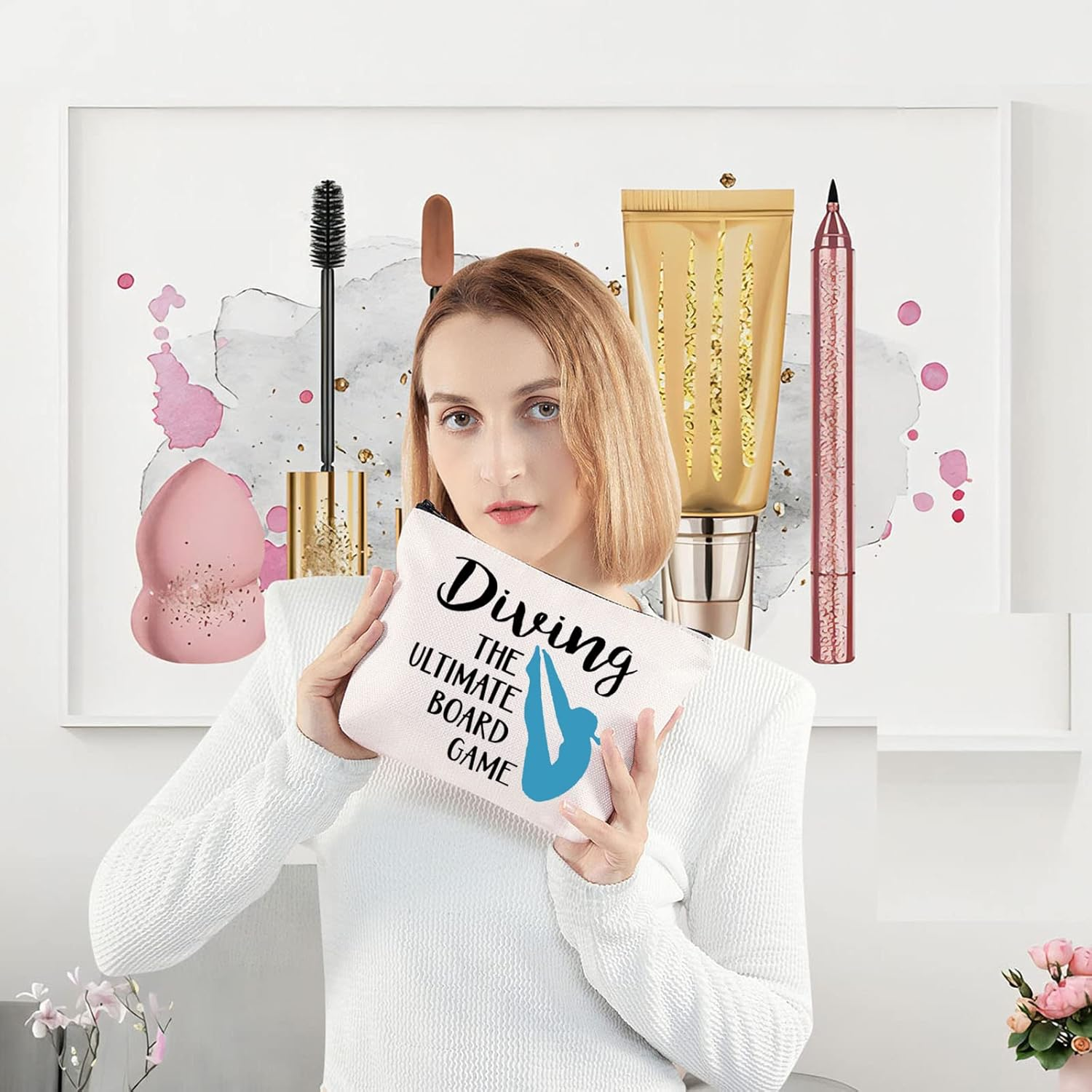 LEVLO Springboard Diving Cosmetic Bag Platform Diving Gift Diving the Ultimate Board Game Makeup Zipper Bag for Women Girls, Diving the Ultimate image number 6