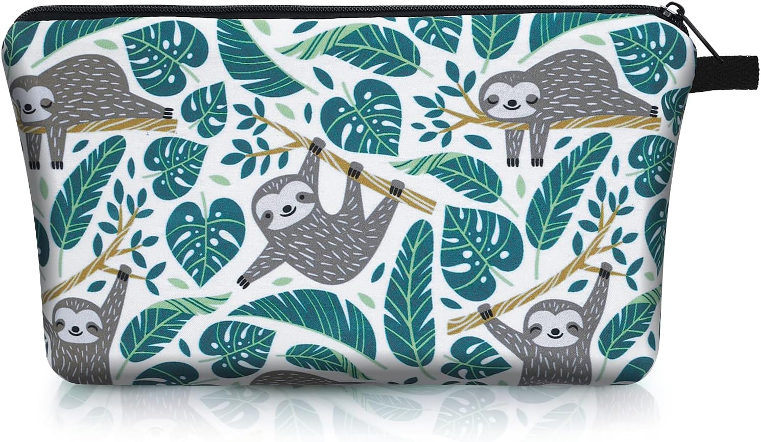 Sibba Canvas Cosmetic Bag Handbag Small Pouch Purse Zipper Pencil Case Toiletry Organizer Storage Beauty Makeup Travel Accessory for Teen Girls, Green Sloth, 21.5 X 14.5 X 1.5 Cm, Bag Organiser image number 6