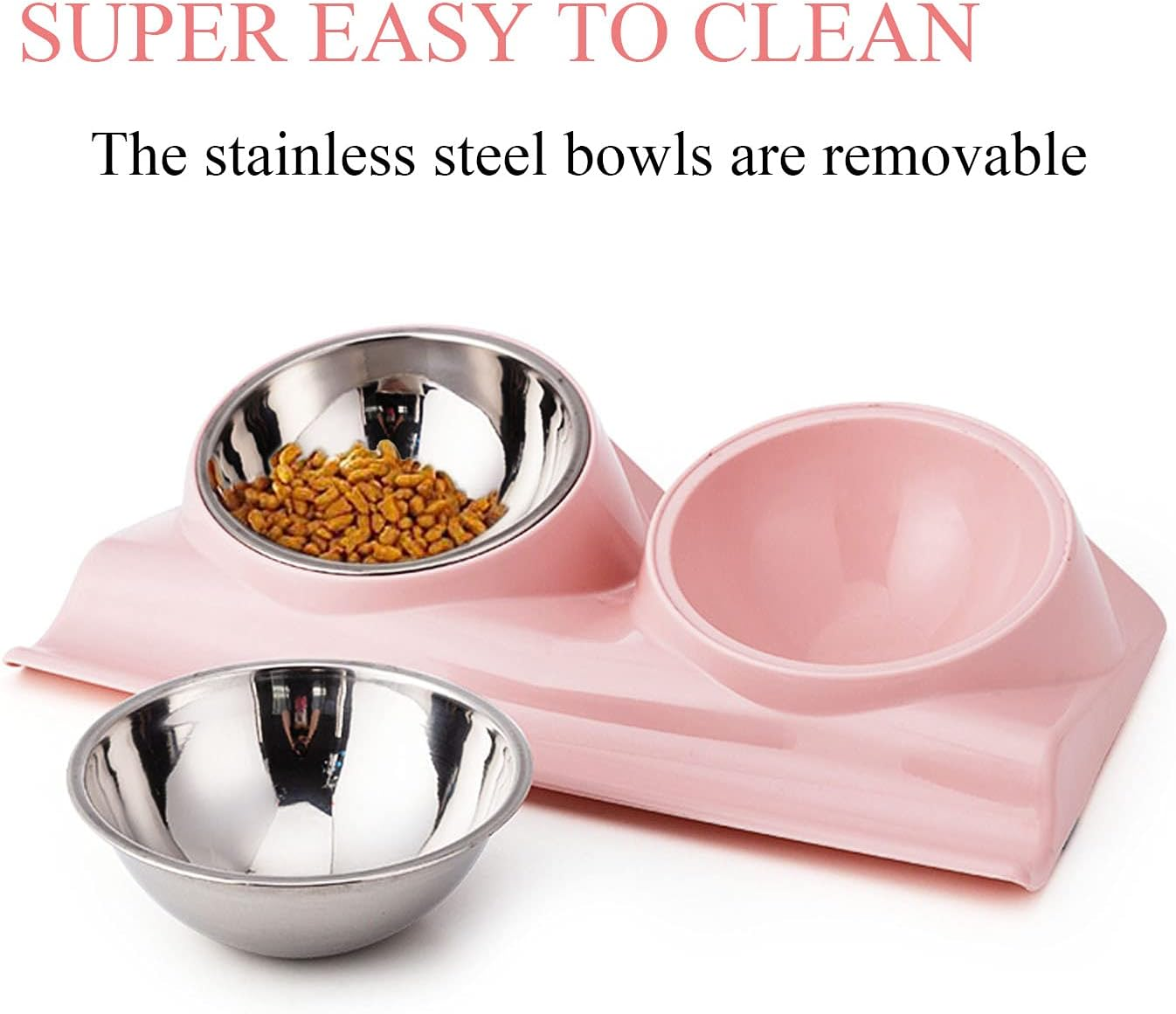 Cat Bowls Double Raised Cat Food Water Bowls Set Tilted Cat Feeding Bowl Elevated Stainless Steel Dog Bowls with Stand for Indoor Cats and Small Dogs/29 image number 5