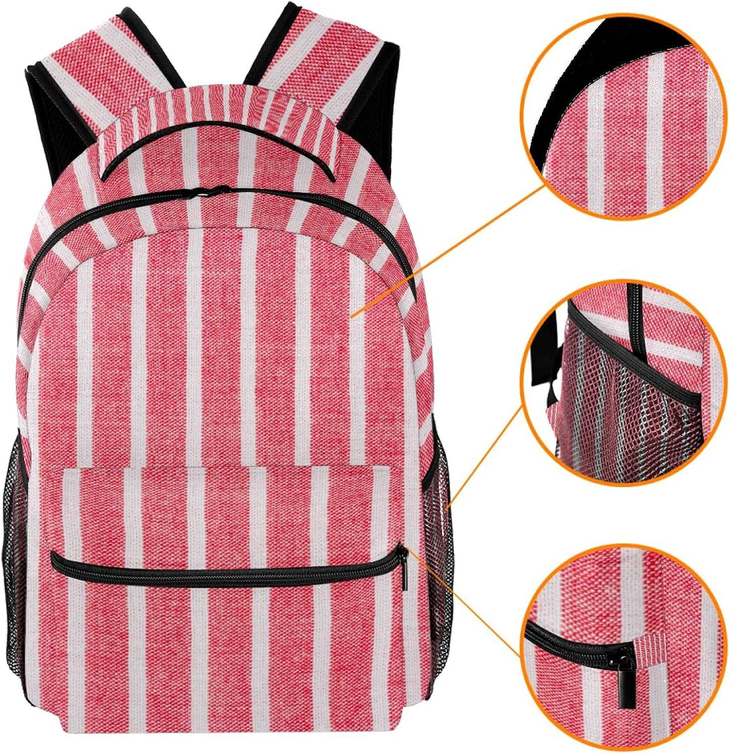 Red White Line Pattern Backpack Students Shoulder Bags Travel Bag College School Tote Backpacks image number 5