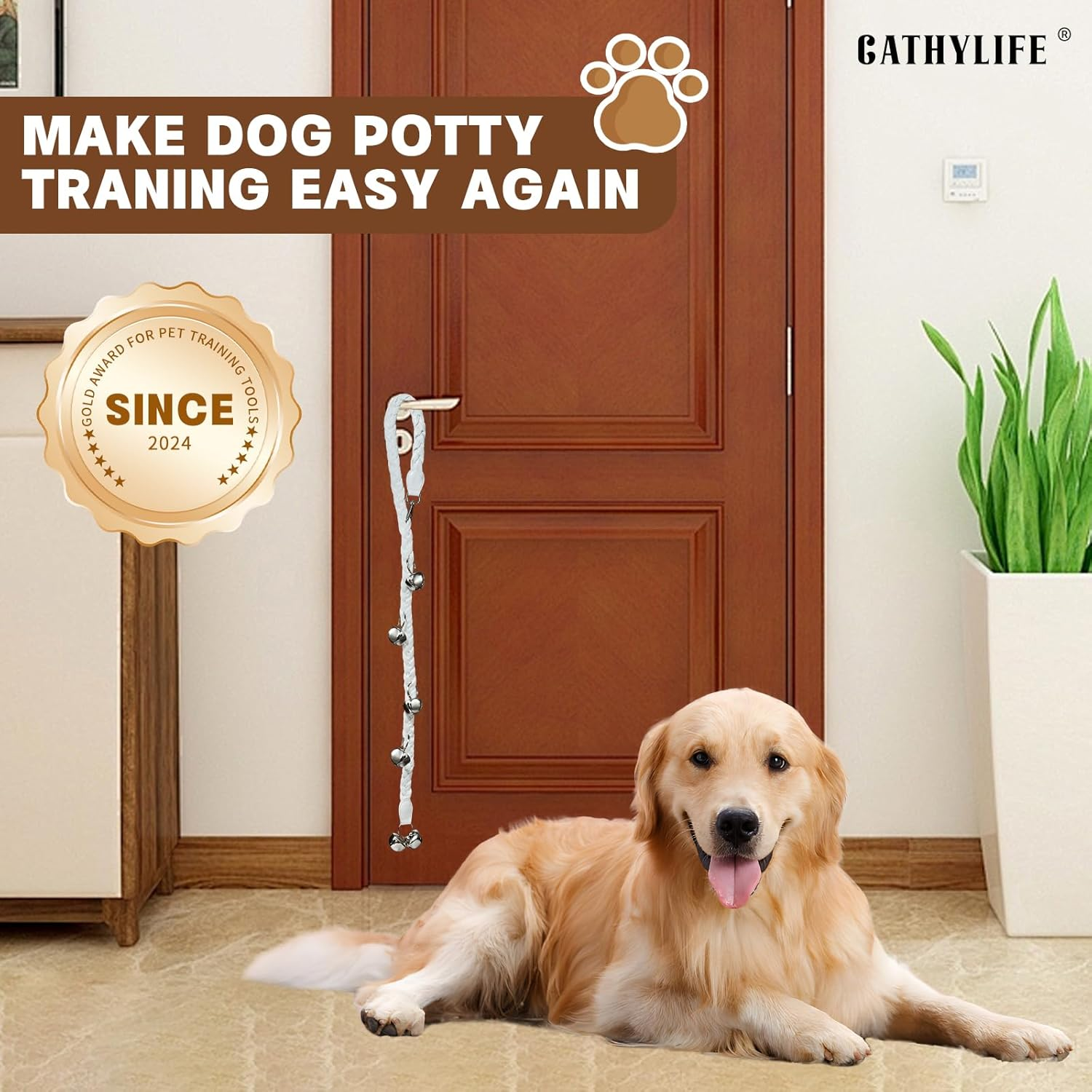 Dog Doorbells for Potty Training, Poly Urethane Puppy Door Bells, Hand-Woven Dog Bells for Dog Training, Extra Loud Bells for Door Knob, Ring to Go outside Doggie Pet Supplies. (White) - White image number 5