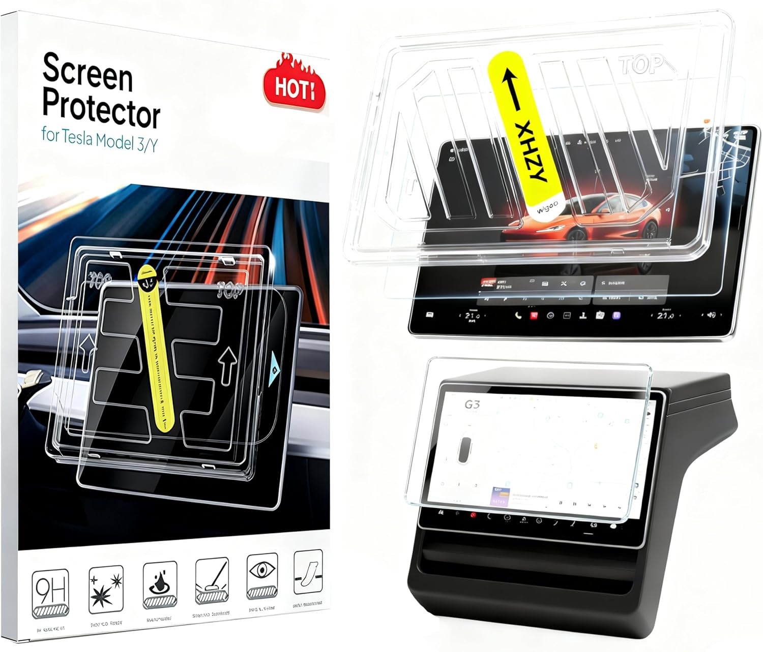 Tesla New Model Y Juniper (2025&ndash;2026) & Model 3 Highland (2024&ndash;2026) Screen Protector [No Glare & Fingerprint], 9H Tempered Glass, with Alignment Kit Accessories, Matte