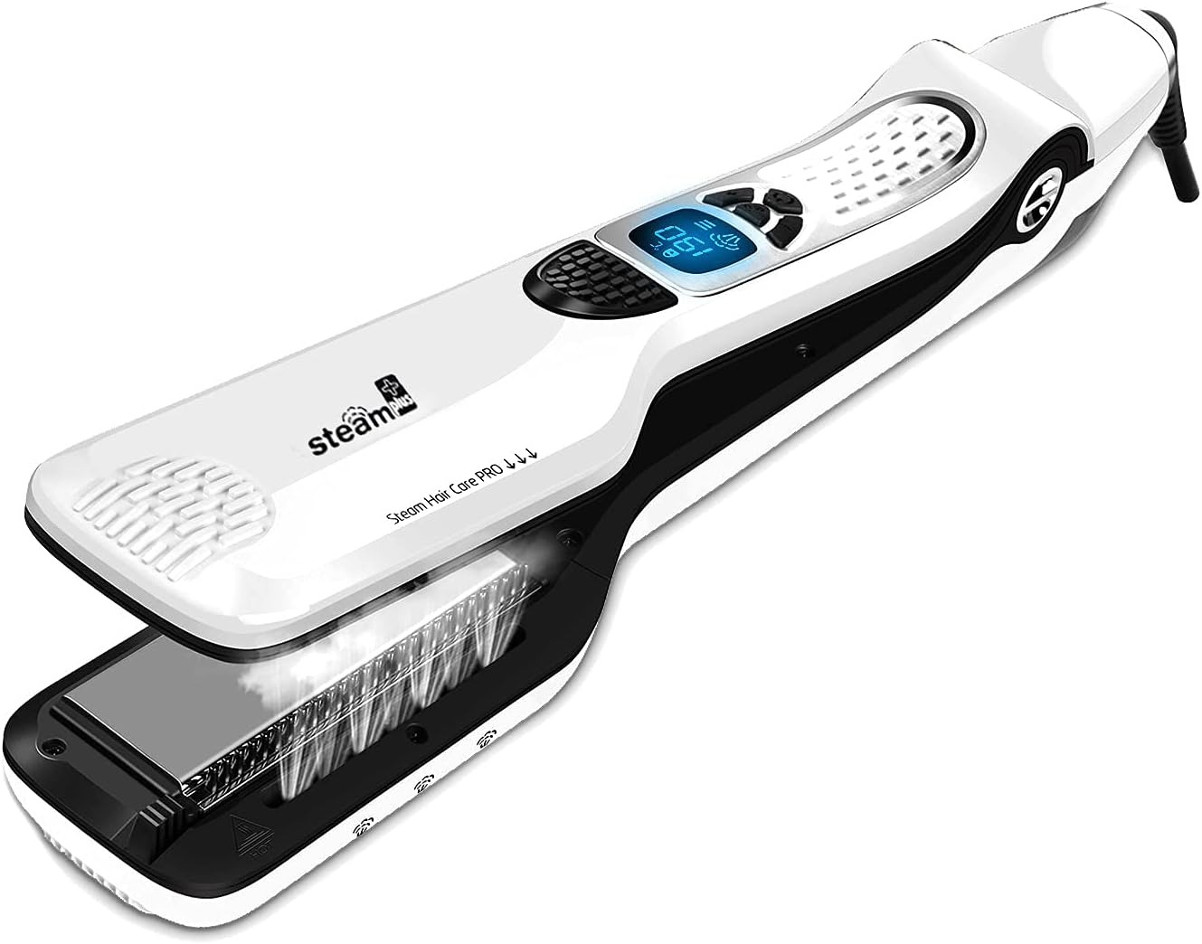 Hair Straightener with Steam,Salon Professional Nano Titanium Ceramic Steam Flat Iron with Removable Comb+Digital LCD+5 Level Adjustable Temperature+Auto Temperature Lock (White) image number 3