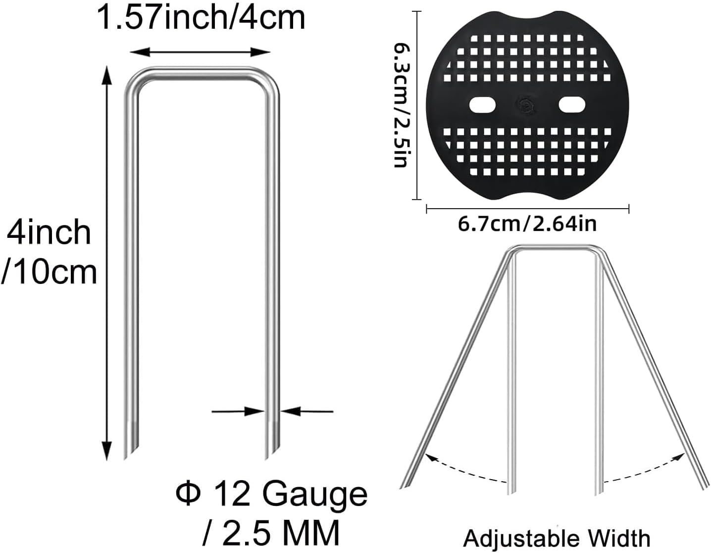 200Pcs Garden Stakes Staples Kit, Betterjonny 100Pcs U-Shaped Landscape Staples,100Pcs Fixing Gasket,Heavy Duty Securing Pegs Galvanized for Lawn Securing Ground Fabric Tents image number 3