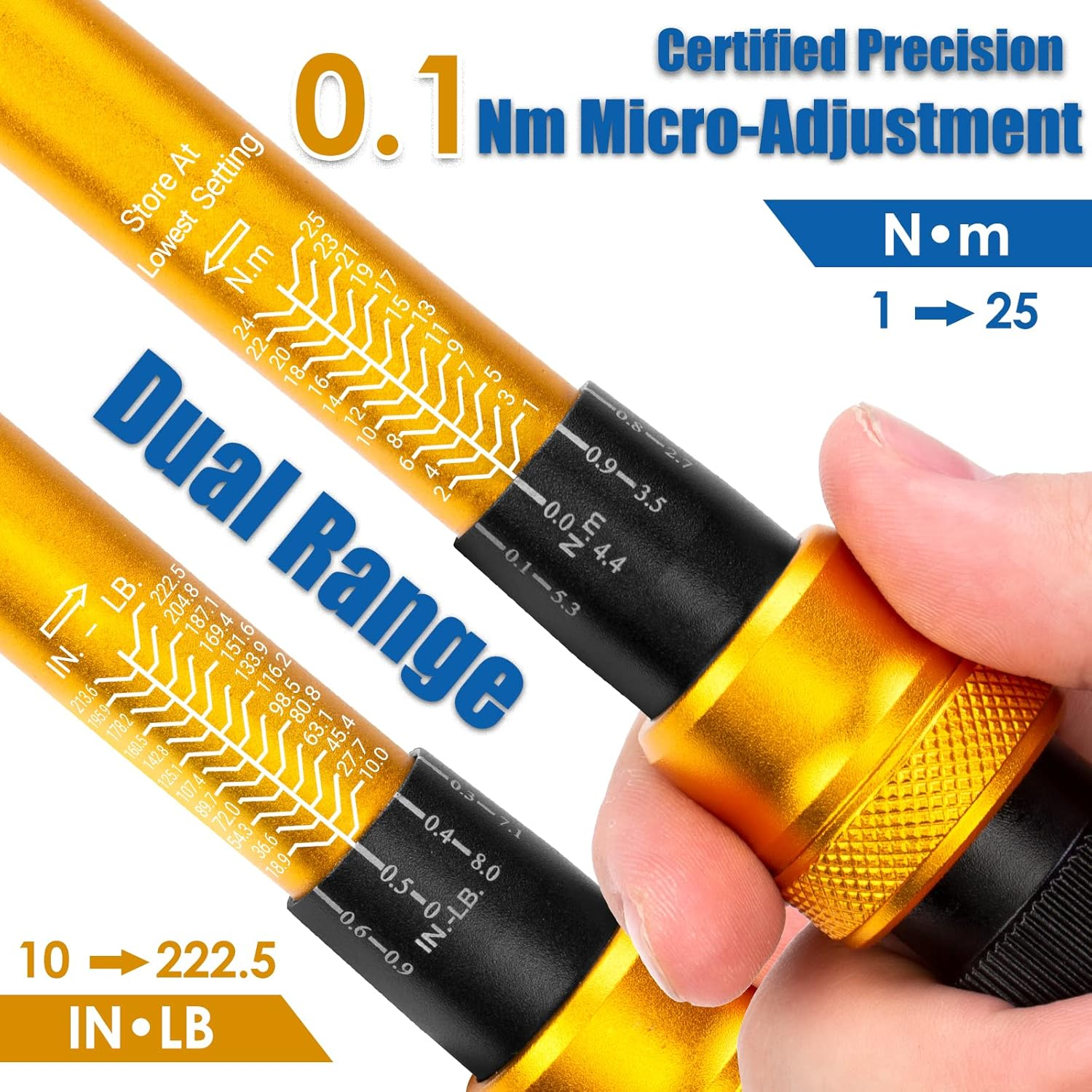 YIYEIE 1/4 Inch Drive Bike Torque Wrench, 1-25 Nm (10-222.5 In.Lb), 27 PCS Click Bicycle Torque Wrench with Bit Sockets, 0.1 Nm Micro, 72-Tooth Ratchet, 3/8 Adapter, for MTB, E-Bike, Motorcycle image number 6