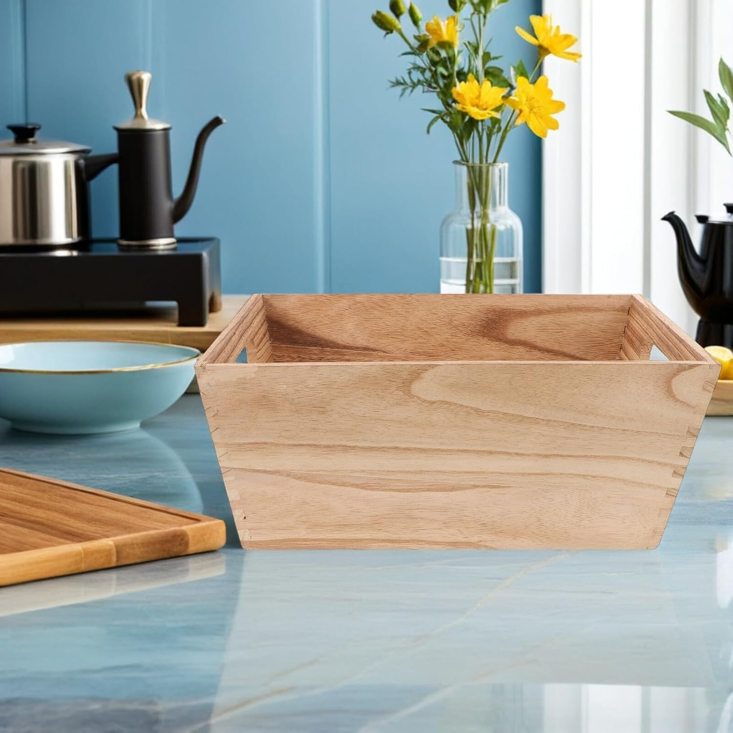 Ipetboom Unfinished Wood Crates Organizer with Handles Wooden Storage Bins for Kitchen Fruit Vegetable Display Versatile Cabinet Basket for Home and Retail Use image number 4