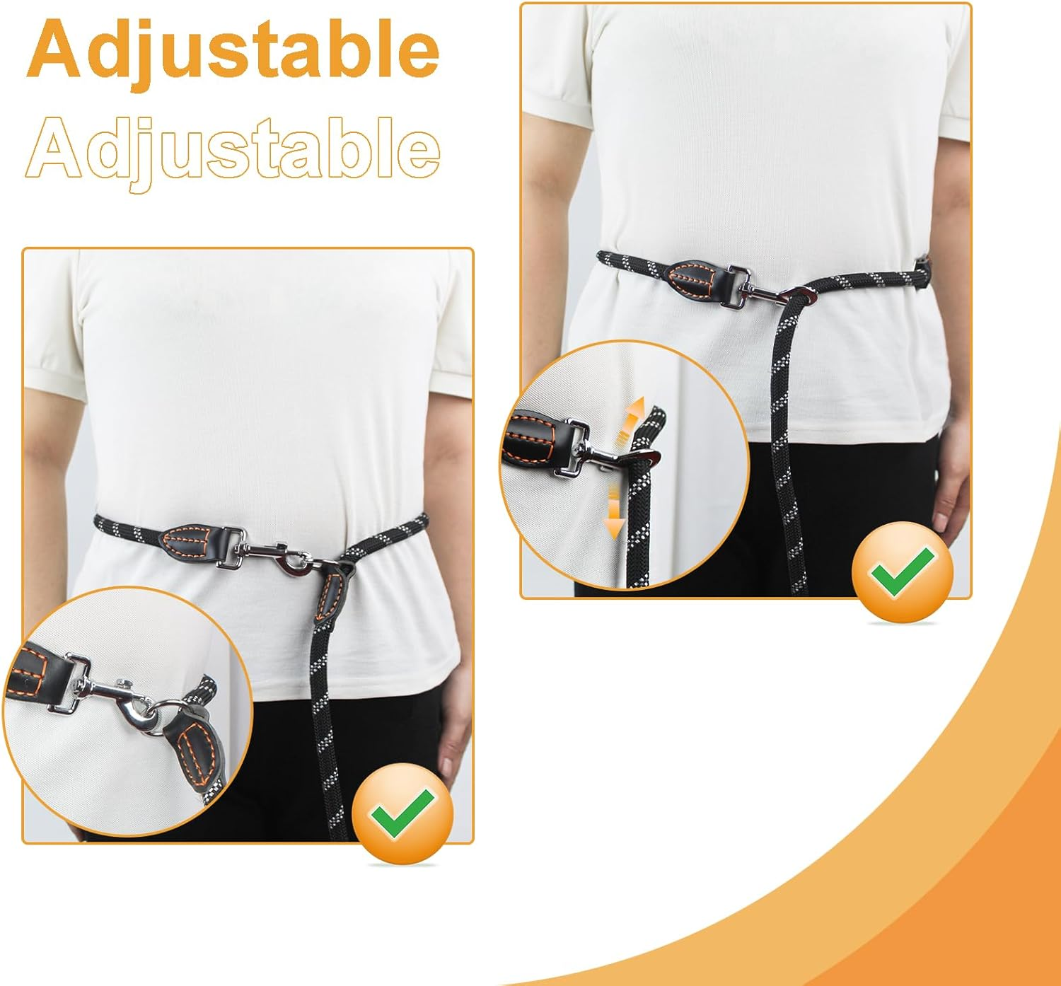 Bokelai Double Ended Lead for Dogs Adjustable Reflective 3M Training Lead for Large Medium Dogs Walking & Running Hands Free Rope Lead Black