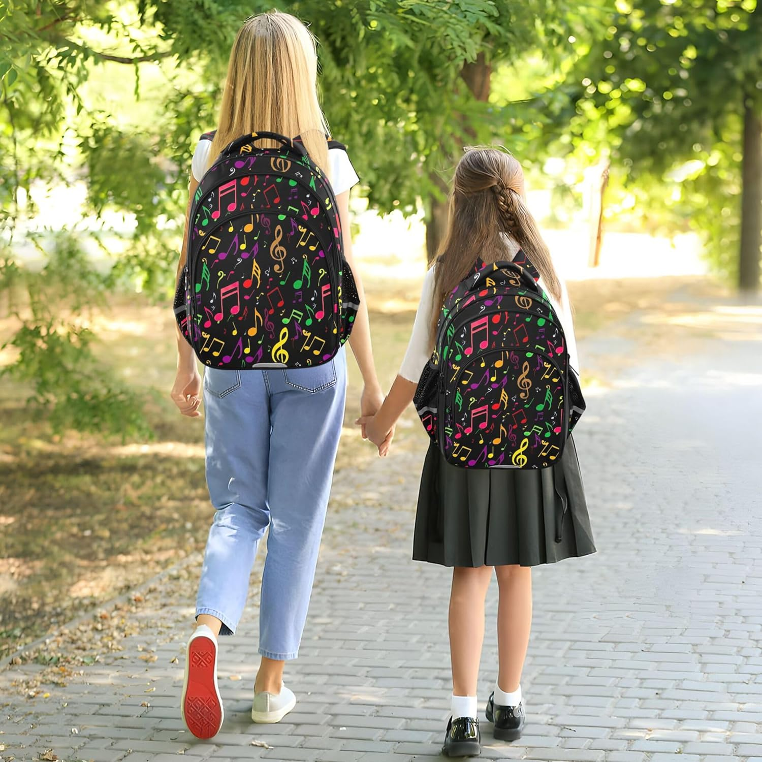 Joisal Backpacks Colorful Music Notes Symbols Black Kids Backpacks Daypack School Supplies Preschool Book Bag Colorful image number 5