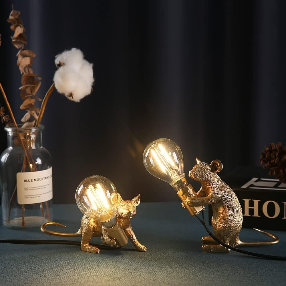 Modern Resin Mouse Lamp Table Lights,Mouse Shape Creative Desk Lamps Bedside Holiday Christmas Birthday Gift Decoration Bedroom Study Room Living Room Decor (Gold Standing) image number 1