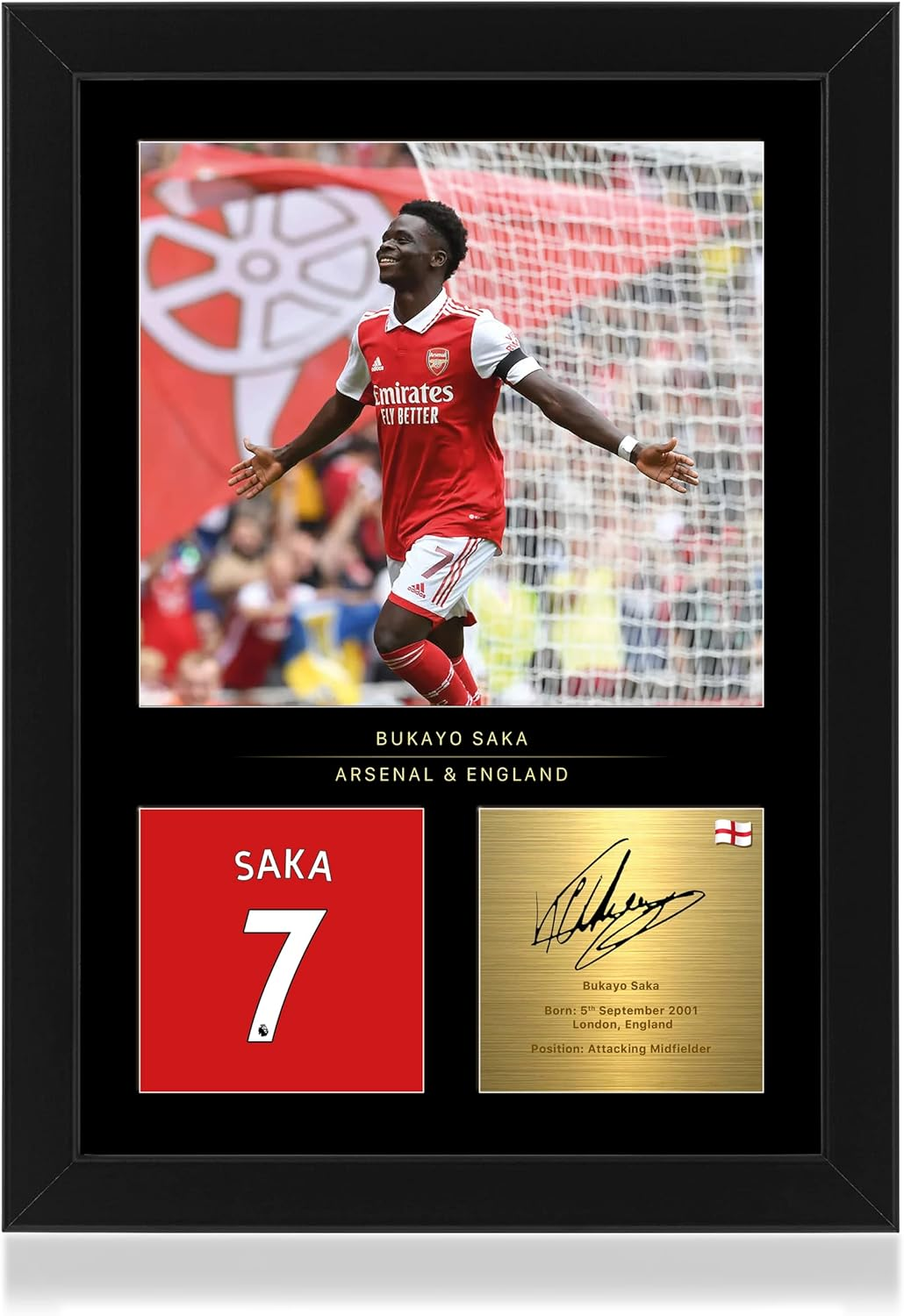 Bukayo Saka Signed Mounted Photo A4 - Digital Signed Mounted Photo Display - Arsenal FC Fan Gift image number 1