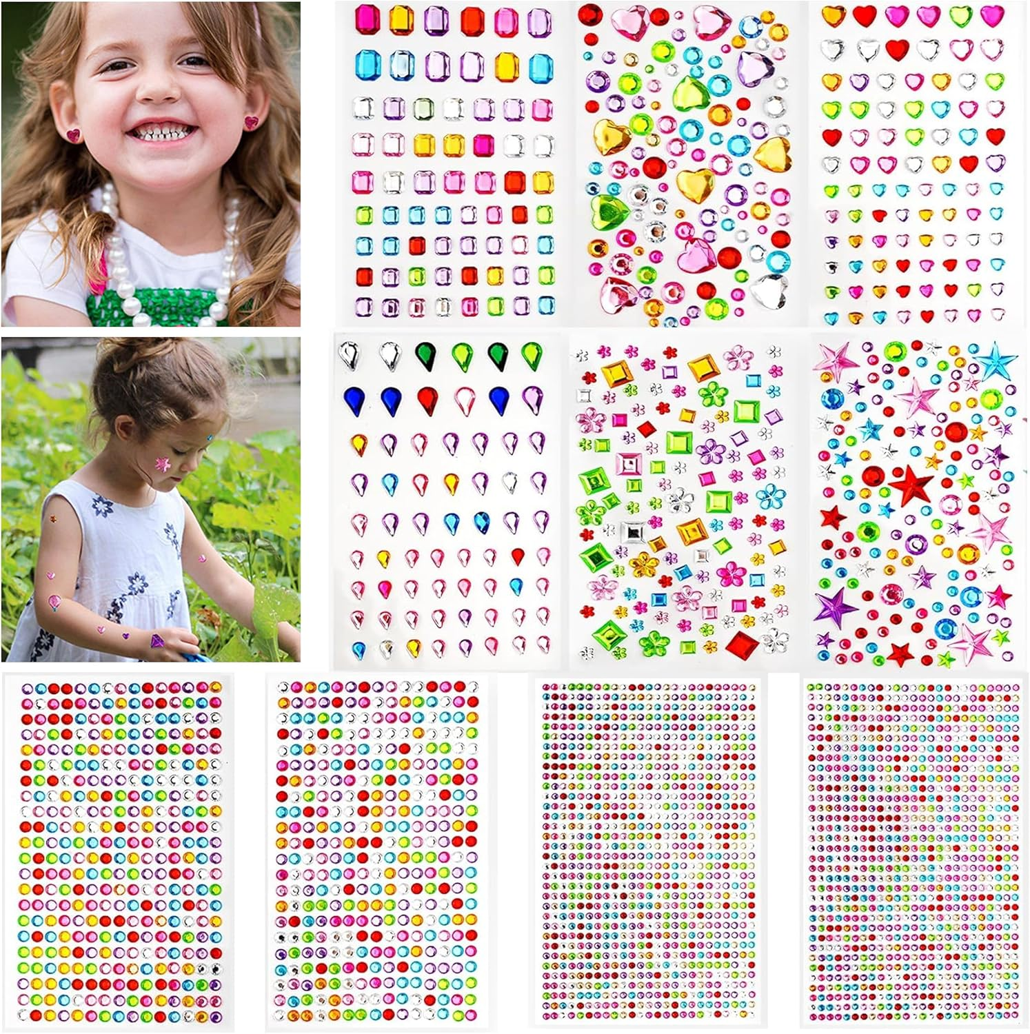 Self-Adhesive Glitter Stones, 3500 Pieces, Rhinestones, Self-Adhesive, Glitter Stones, Face, Acrylic, Colourful, Self-Adhesive Gemstones for DIY Make-Up, Eyes, Nails, Various Sizes