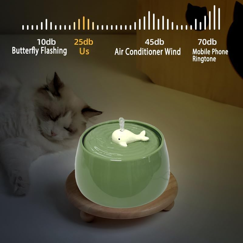 Ceramic Cat Water Fountain, 45Oz/1.3L Ultra-Silent Automatic Pet Drinking Water Dispenser for Cats Indoor with Adjustable Water Flow, Activated Carbon Filter, Perfect for Small Kitten Dogs (Green) image number 5