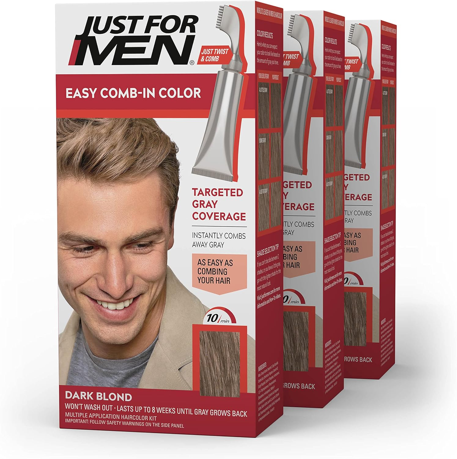 Just for Men Easy Comb-In Color Mens Hair Dye, Easy No Mix Application with Comb Applicator - Dark Blond, A-15, Pack of 3 image number 4
