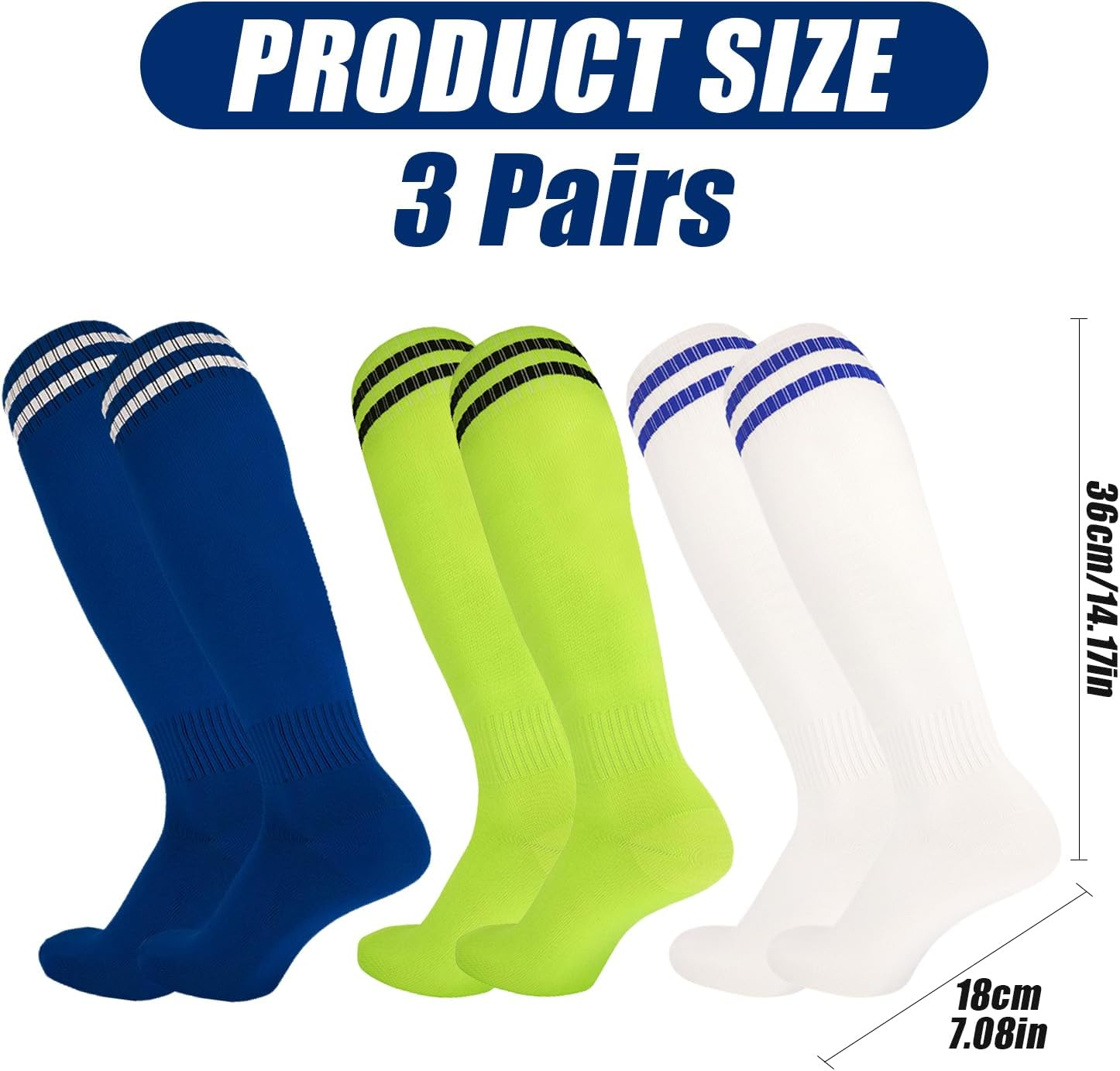 Rstigiker 3 Pairs Football Socks Kids 3 Colors Boys Sports Socks Football Socks Anti-Slip Towel Bottom Socks Long Breathable Soccer Sock for Daily Running Training for Children Aged 5-12 (Style B) image number 4