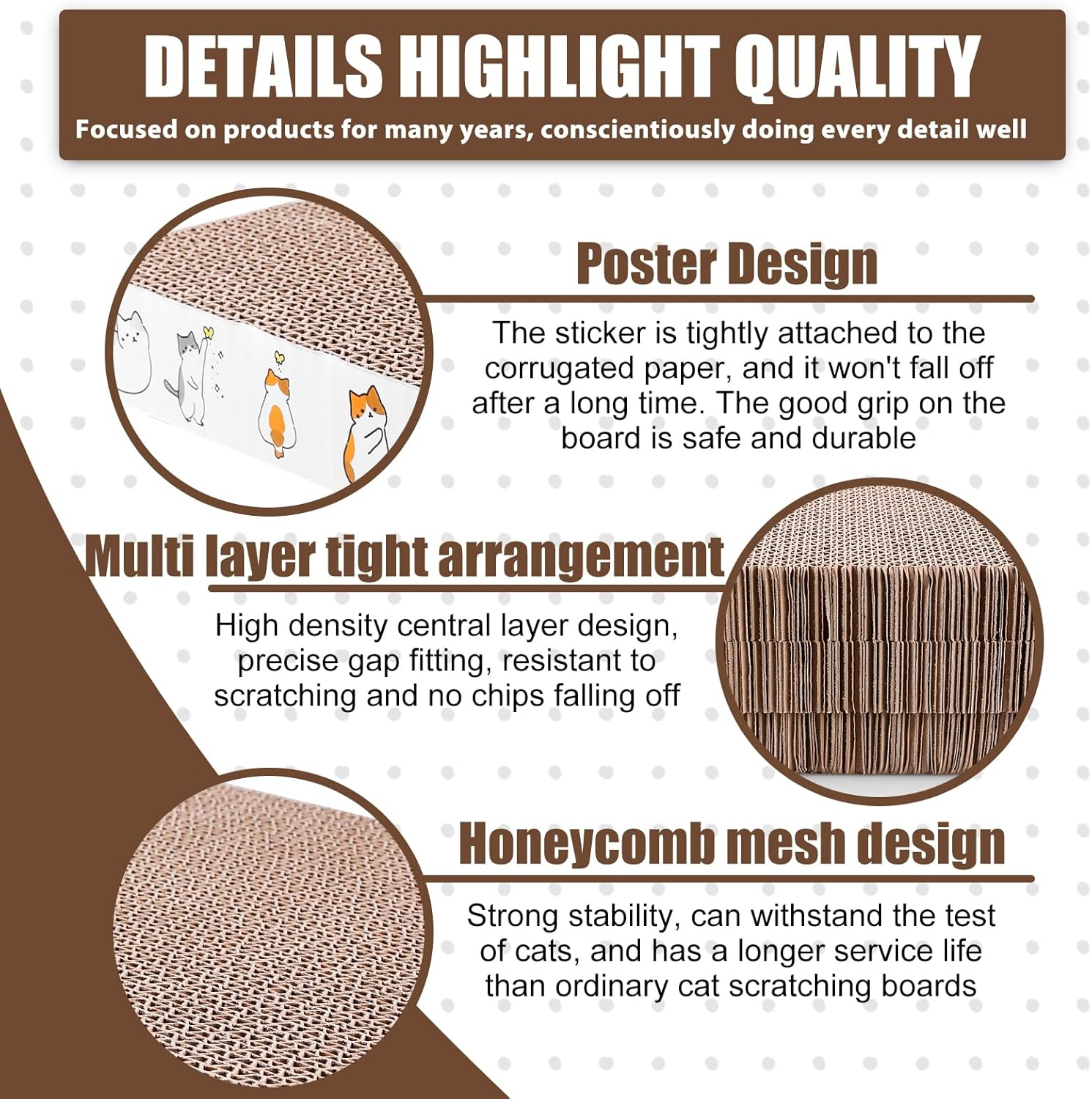 Pack of 3 Cat Scratching Boards, Corrugated Cardboard Scratching Boards Cat, 21 X 21 Cm, Square Scratching Board for Cats, 3.3 Cm Thick Cat Scratching Mat, Available on Both Sides, Cat Scratching image number 5