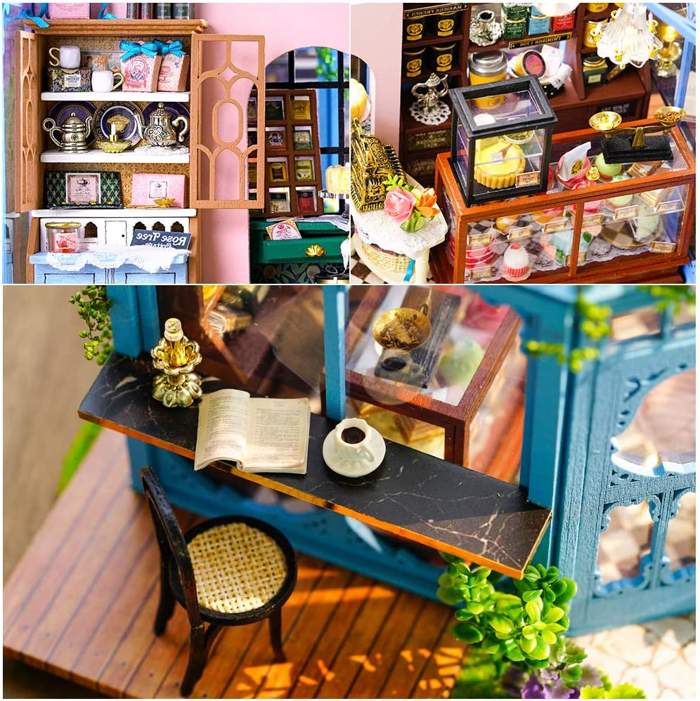 CUTEBEE Dollhouse Miniature with Furniture, DIY Dollhouse Kit plus Dust Proof and Music Movement, 1:24 Scale Creative Room Idea(Rose Garden Tea House) image number 1