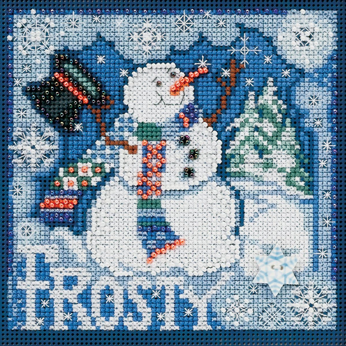 Mill Hill Frosty Snowman Winter Buttons and Beads Counted Cross Stitch Kit, 5 by 5-Inch