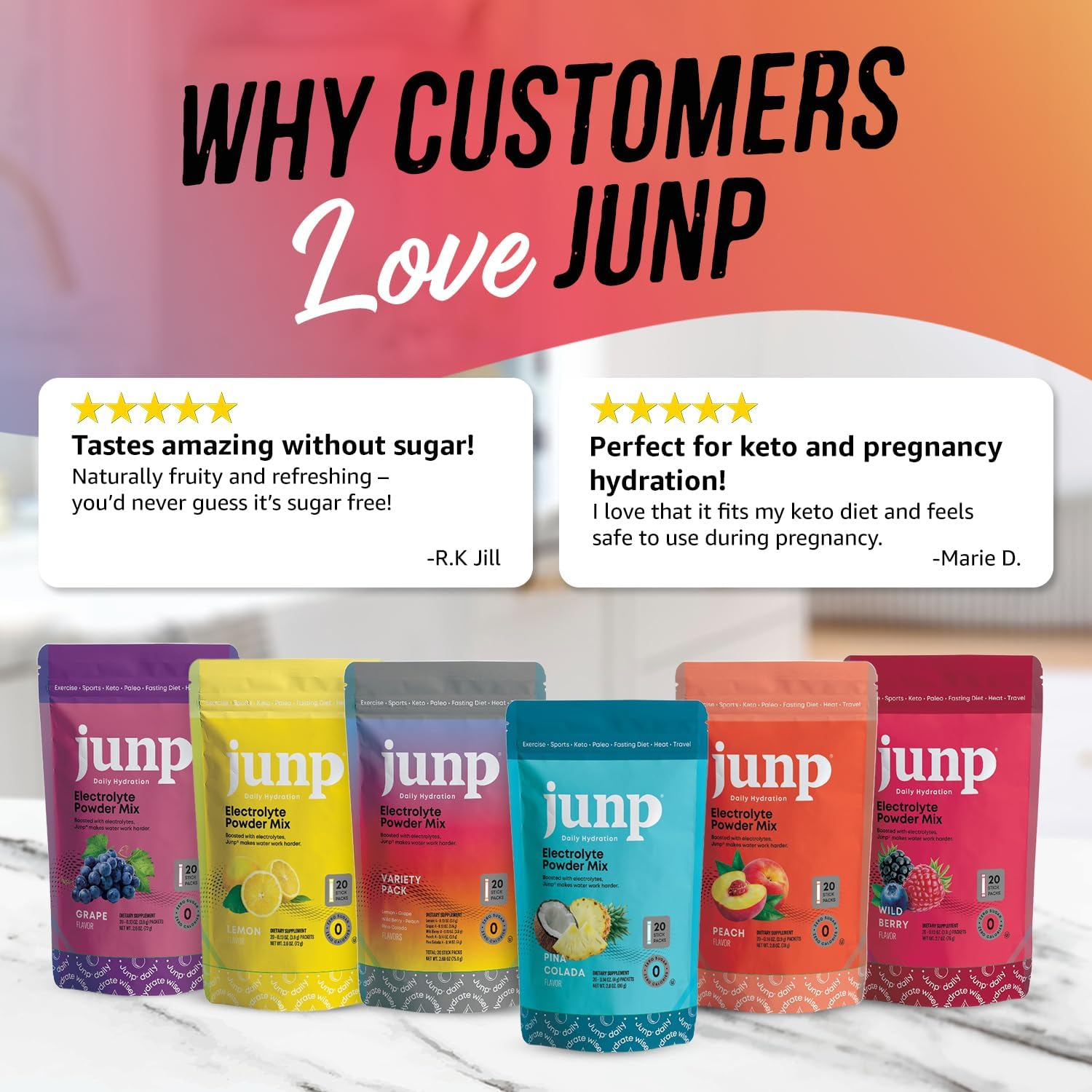 JUNP Electrolytes Hydration Powder | Zero Sugar, Keto & Vegan | 20 Pack (20 Pack, Variety Pack) image number 2