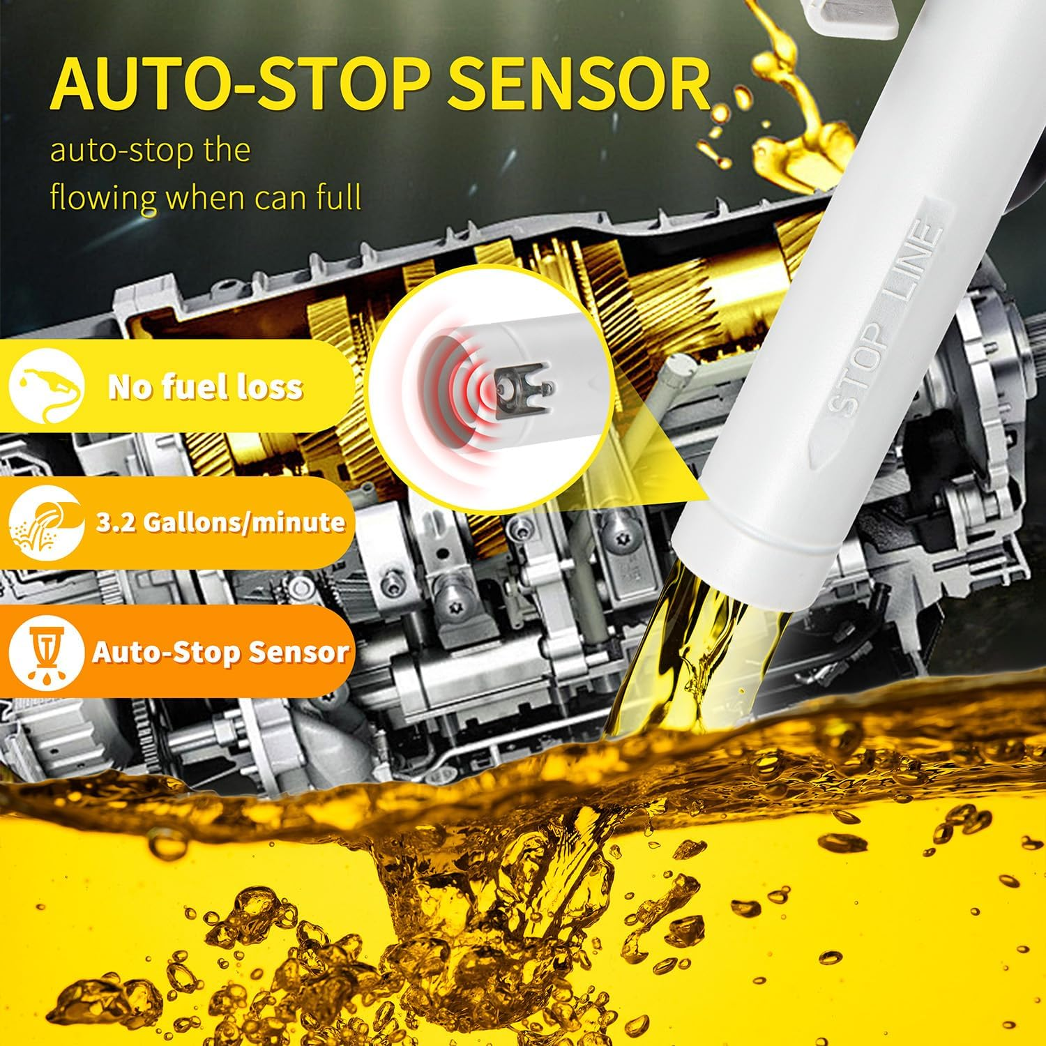 KOULATE Portable Electric Fuel Tank Siphon Hose Transfer Pump Battery Powered Operated, Fuel Transfer Pump with Auto-Stop 3.2 Gallons per Min, Gas Cans for Gasoline, Diesel, Kerosene(Black) image number 5