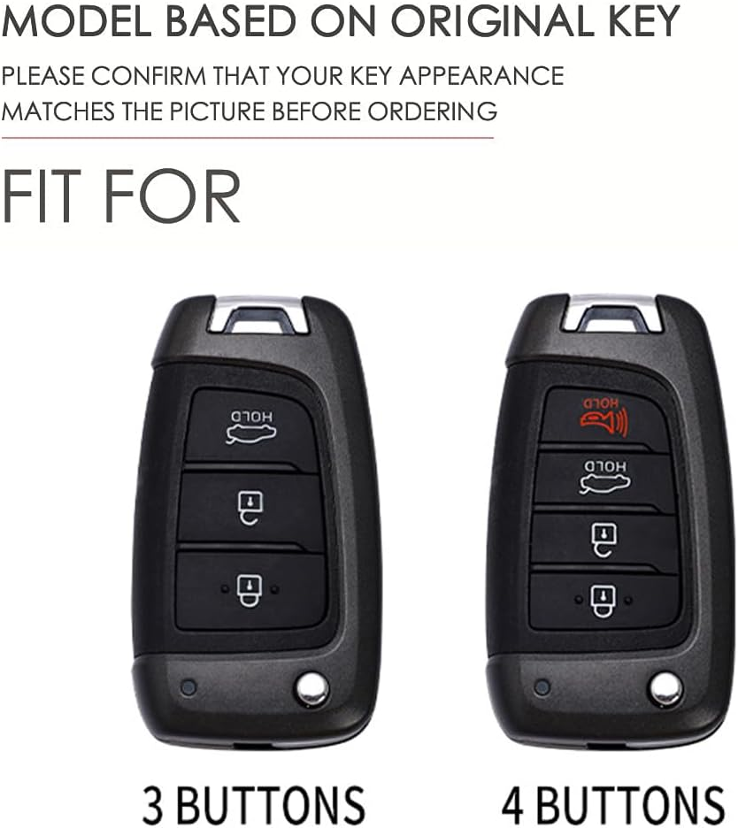 Ontto Zinc Alloy Car Key Fob Cover Fit for Hyundai Elantra Solaris Tucson I30 I35 I40 KONA Genesis Santa Fe Azera Folding Key Case Keyring Key Shell Holder Bag Keychain Accessories 3 Button Black image number 5
