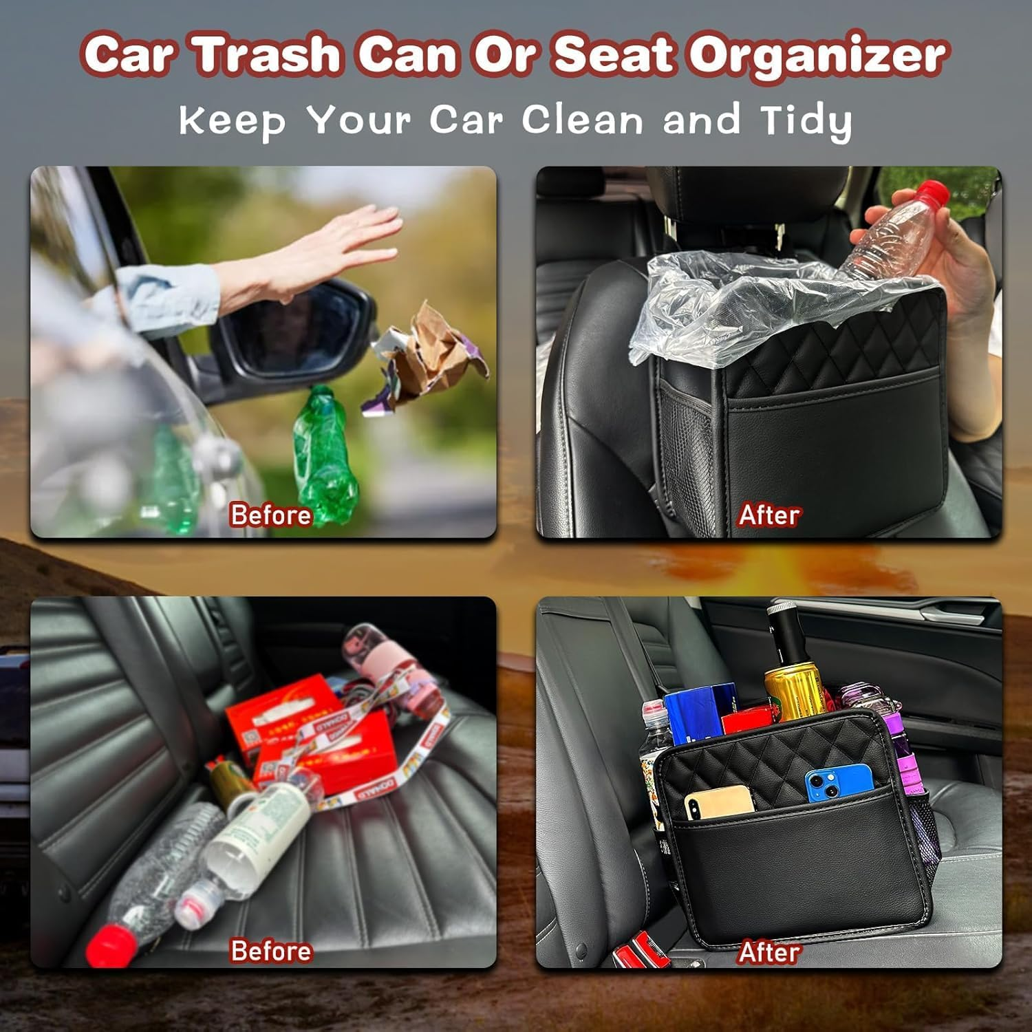 Coehaopike Car Seat Back Hanging Bag - Convenient Car Document Holder with Multi-Pocket Storage for Bottles, Travel Tidy Pouch, and Kids（Black） image number 5