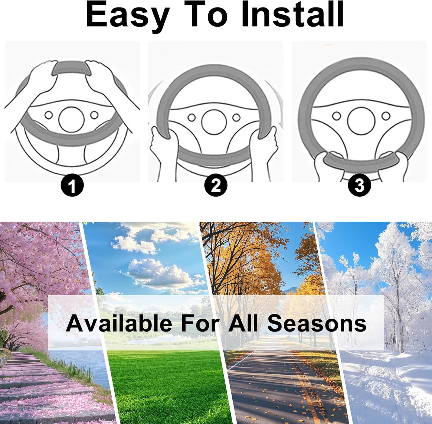 Fluffy Steering Wheel Cover for Women, Universal Fit 14-15 Inch, Anti-Slip Soft Plush Car Wheel Covers Protector, Full Surround, Winter Car Interior Accessories for Female Men (Black)