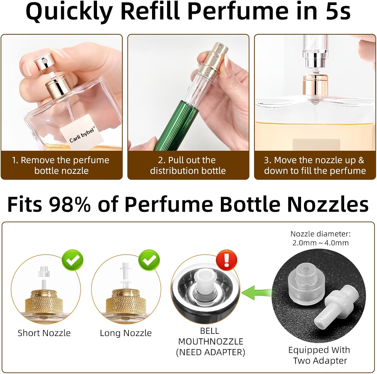 2 Pcs 10ML Perfume Atomiser Travel Bottle, Mini Perfume Spray Bottle Refillable, Leak-Proof, Fine Mist, Portable Travel Accessories for Women& Men Handbag Pocket Luggage, Gold & Green