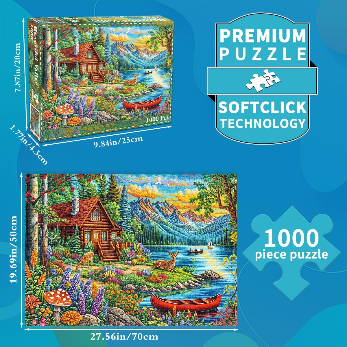 Jigsaw Puzzles for Adults 1000 Pieces, Interlock Perfectly Letter on Back No Dust, Home Decor Birthday Gift Toy for Men Women Elders Seniors, 1:1 Poster -Beautiful Valley image number 1