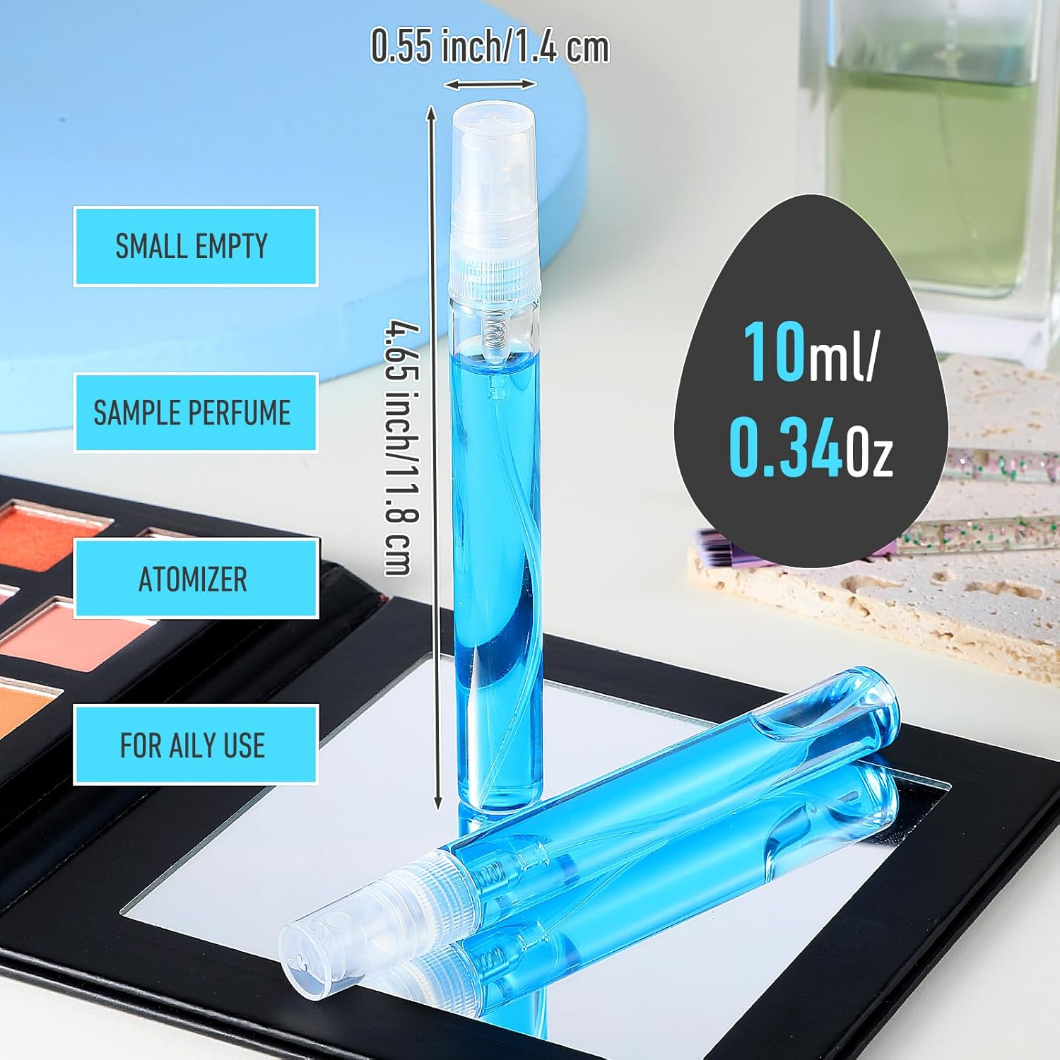 Ptwola Pack of 20 Mini Fine Mist Spray Bottles 10 Ml Perfume Atomiser Glass Clear Spray Bottle Empty Glass Portable Small Travel Container Bottles for Perfume, Personal Care Liquid, Cosmetics image number 1