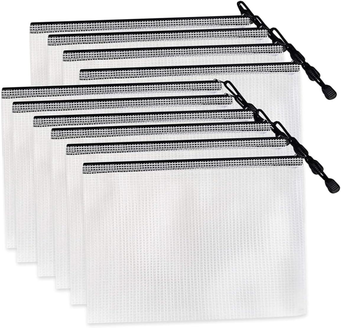 VILLFUL 10Pcs A4 Mesh File Pouches PVC Zipper Document Bags Waterproof Plastic Zipper File Bags for Office and School Filing Organization