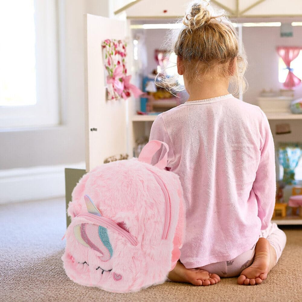 TOMVAES Unicorn Backpack for Kids,With Unicorn Pendant,Plush Unicorn Backpack,Fluffy Mini Unicorn Backpack Bags for Girls Kids Travel Plush Rainbow Schoolbag - Colorful Unicorn A+Pendant image number 5