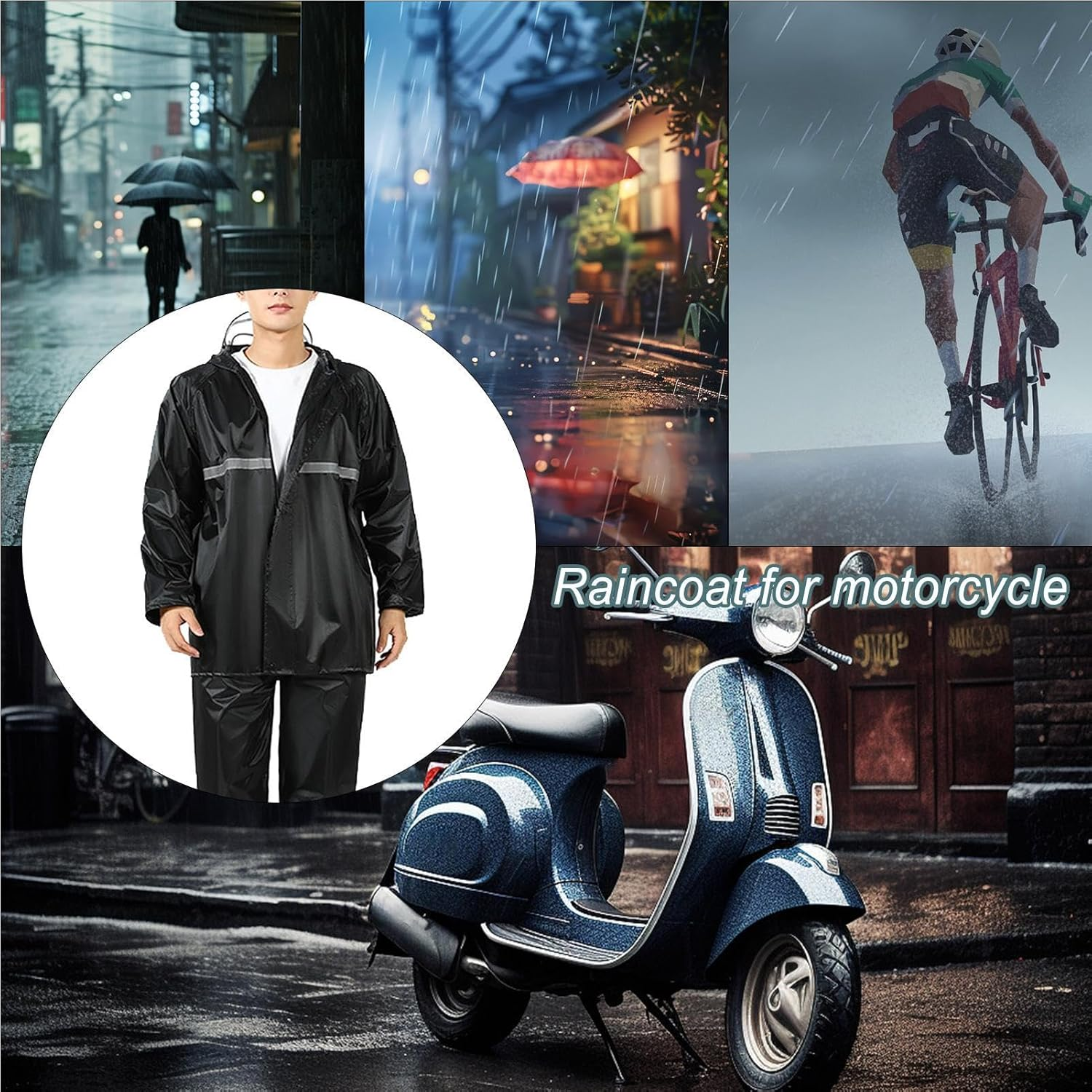 Motorcycle Raincoat, Waterproof Rain Gear Suit, Hood Rain Jacket and Rain Pants, Breathable Reflective Rainwear for Men & Women image number 3