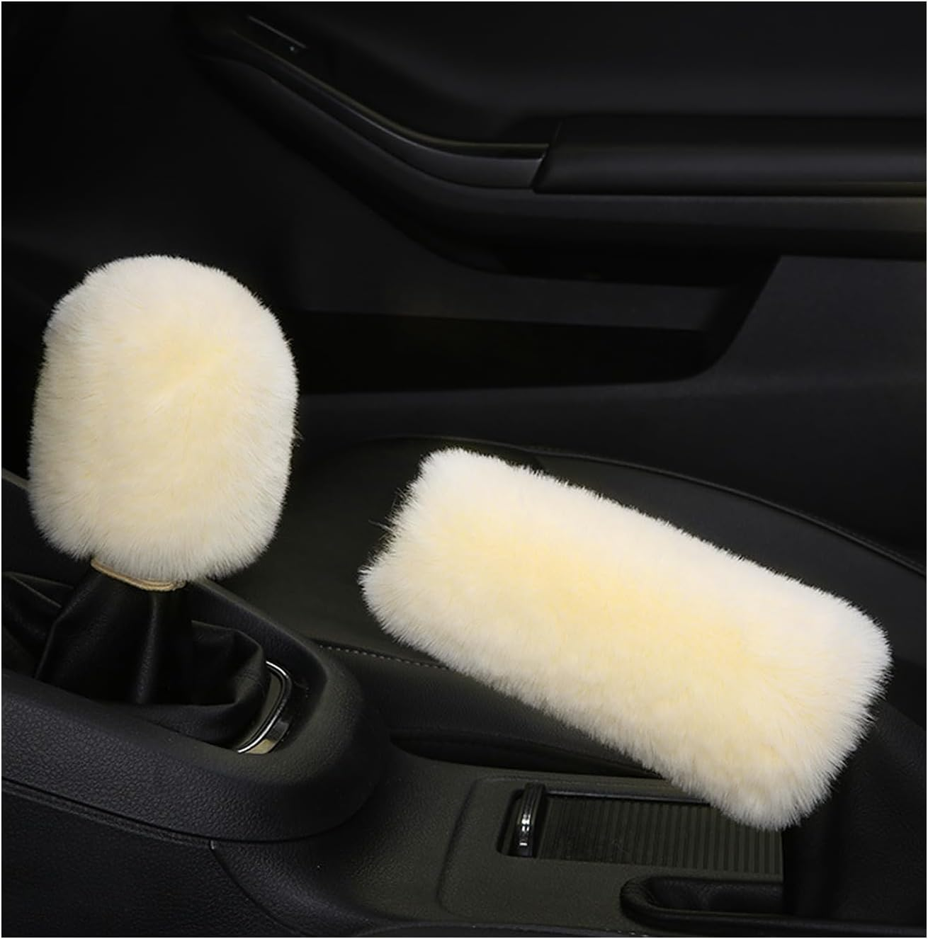 Ziciner 2PCS Plush Car Gear Shift Knob Cover & Handbrake Cover, Comfortable Anti-Slip Auto Shift Knob Protector, Fluffy Warm Hand Brake Handle Cover, Interior Car Accessories (Wine Red)