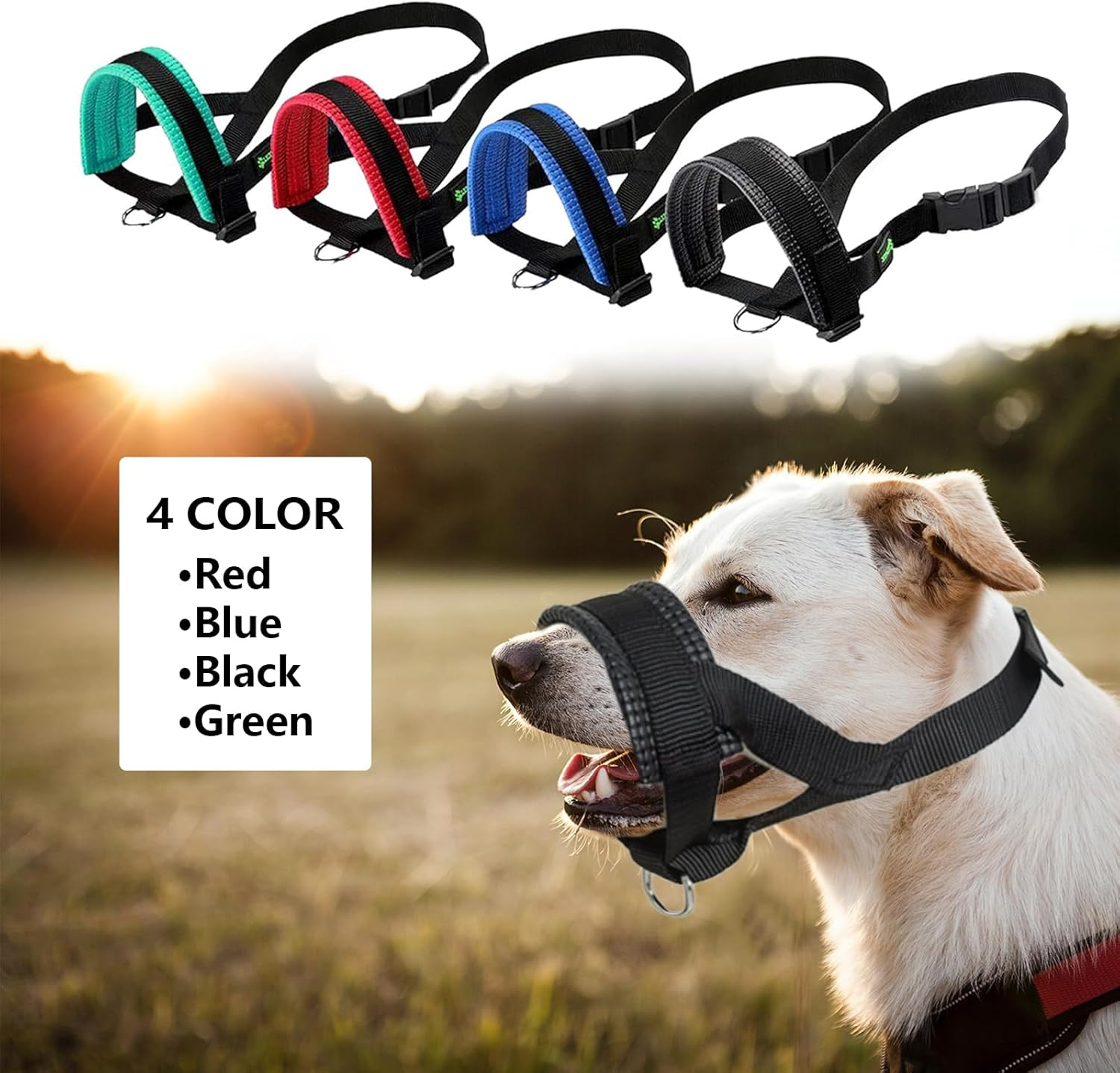 Lepark Nylon Dog Muzzle for Small,Medium,Large Dogs Prevent from Biting,Barking and Chewing,Adjustable Loop(L/Black)