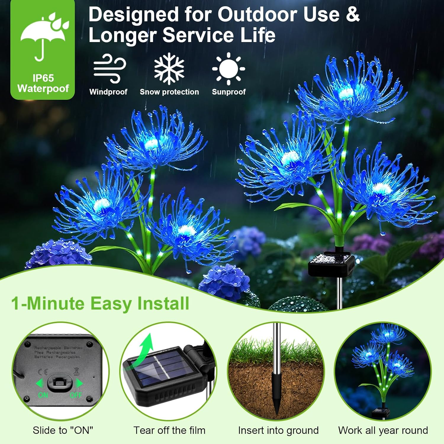 Solar Garden Flower Lights Outdoor,4 Pack 12-Head Blue Spider Lily Waterproof with Glowing Stems,Elegant Yard,Patio & Law Decor,Ideal Halloween & Gardening Gifts for Women,Mothers & Grandma - Purple(Purple Light) image number 7