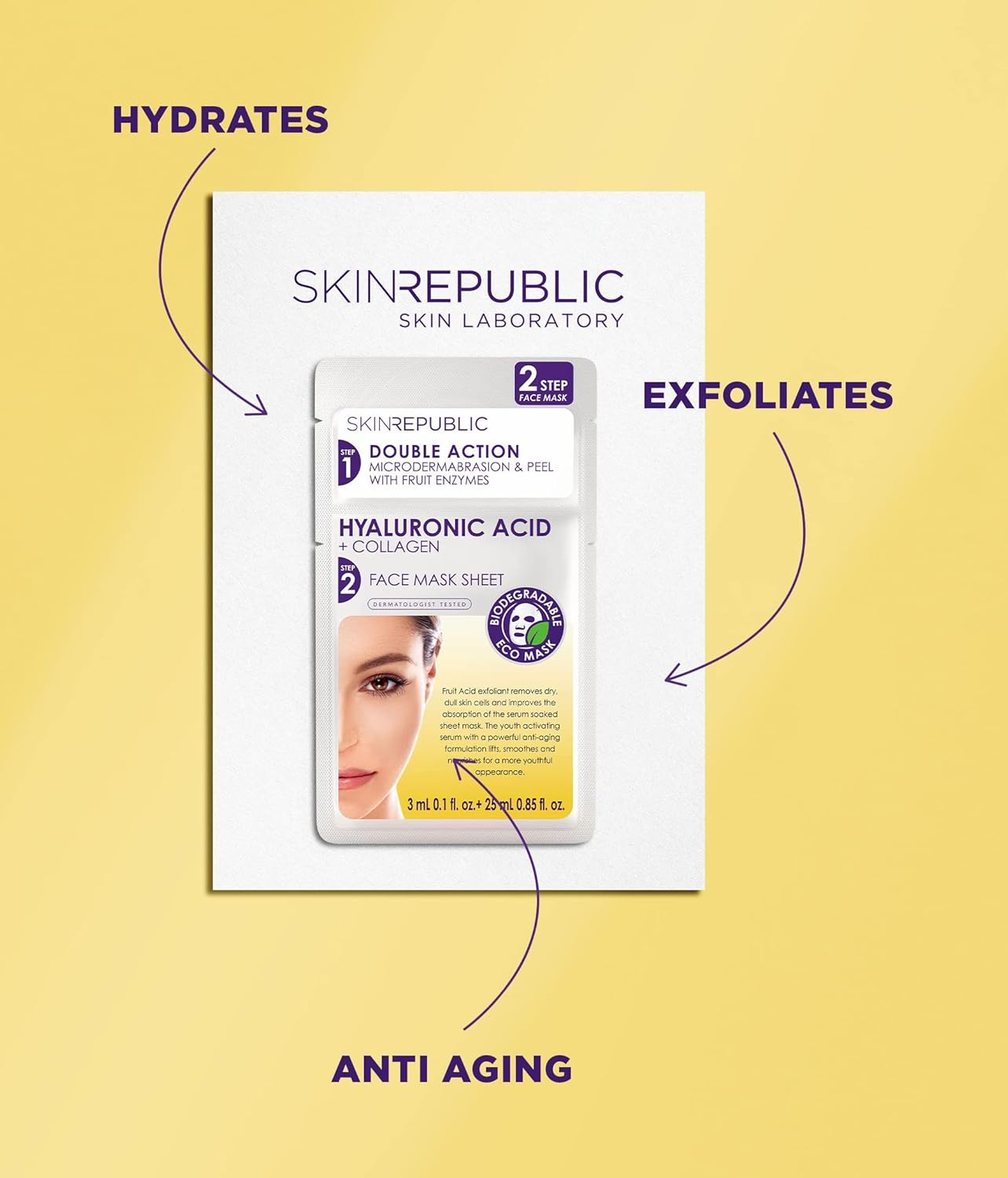 Skin Republic 2 Step Hyaluronic Acid & Collagen Face Mask 25 Ml image number 2