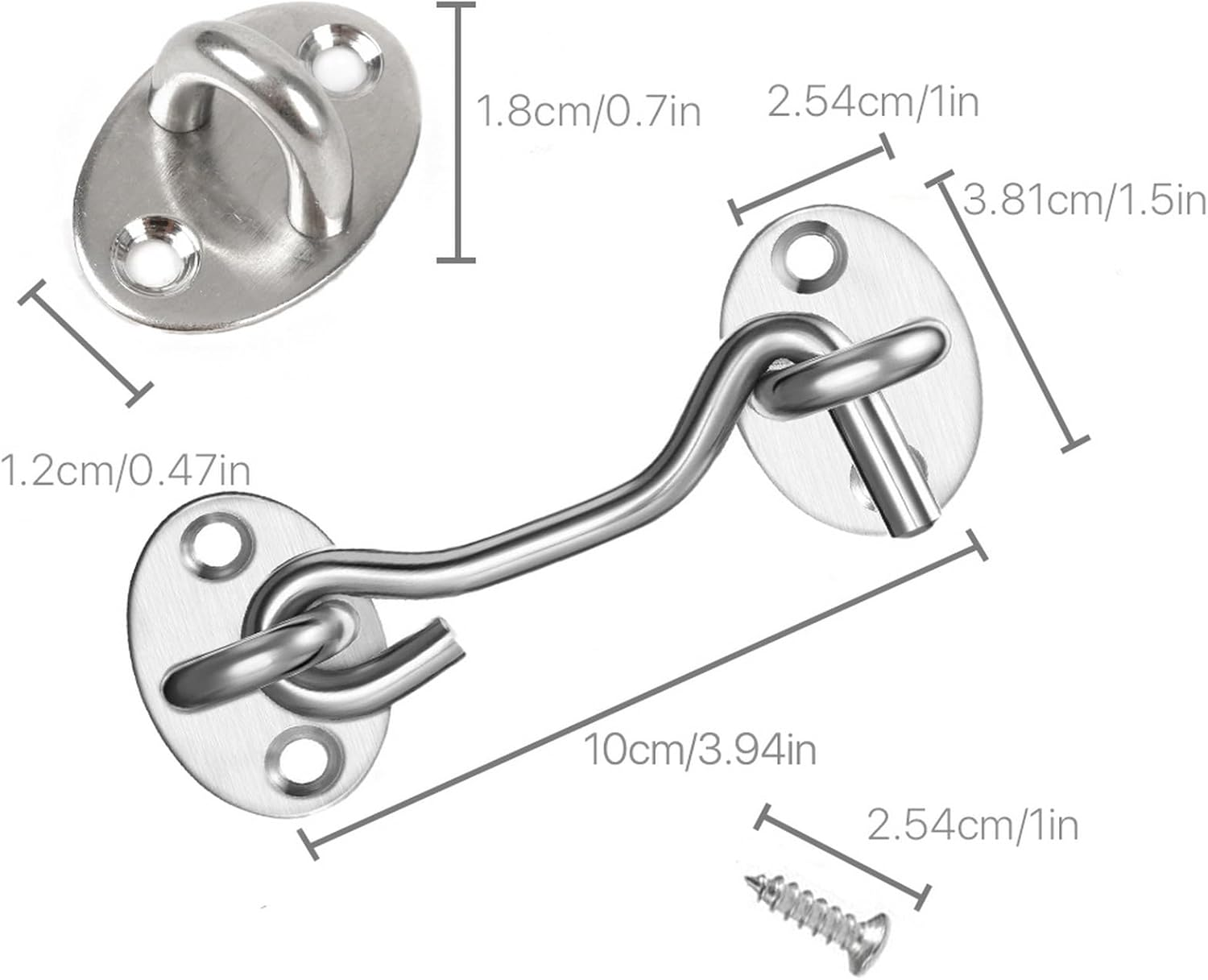Hook and Eye Latch, 3 Pack Barn Door Latch, Heavy Duty Solid Thicken Stainless Steel Gate Latch Lock, Add More Security and Privacy for Barn Door, Window (4'') image number 4