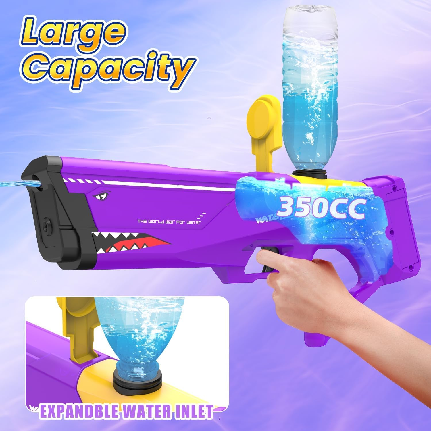 Eaglestone Shark Electric Water Gun for Kids,Automatic Water Squirt Gun with Cool LED Light,Up to 33FT Shooting Range,1500Mah Large-Capacity Battery,Summer Pool Favor,Outdoor Beach Pool Toys image number 5