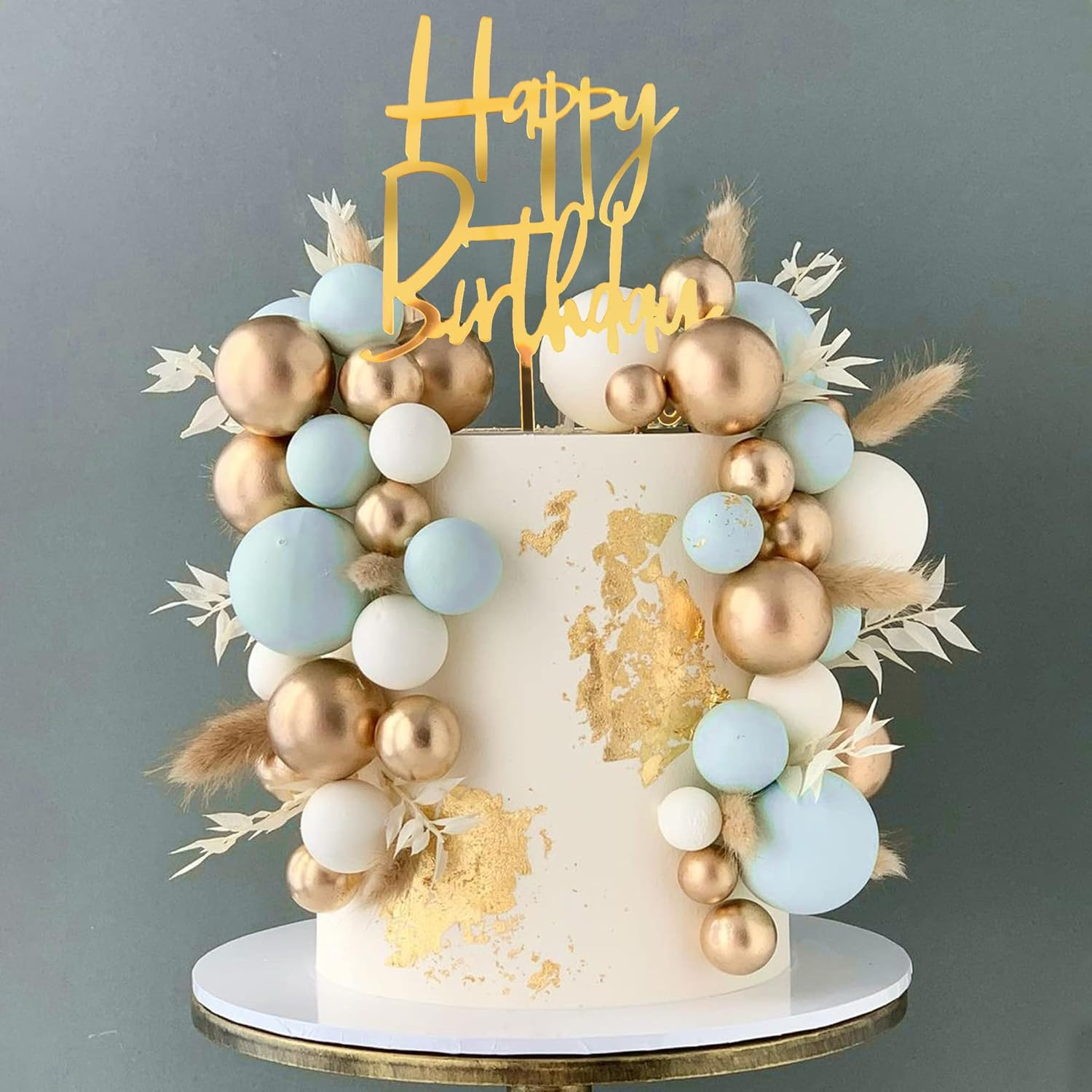 DRWATE Balls Cake Topper Boho Cake Topper Decorations for Wedding Baby Shower Birthday Boho Themed Party Supplies (Blue) image number 4