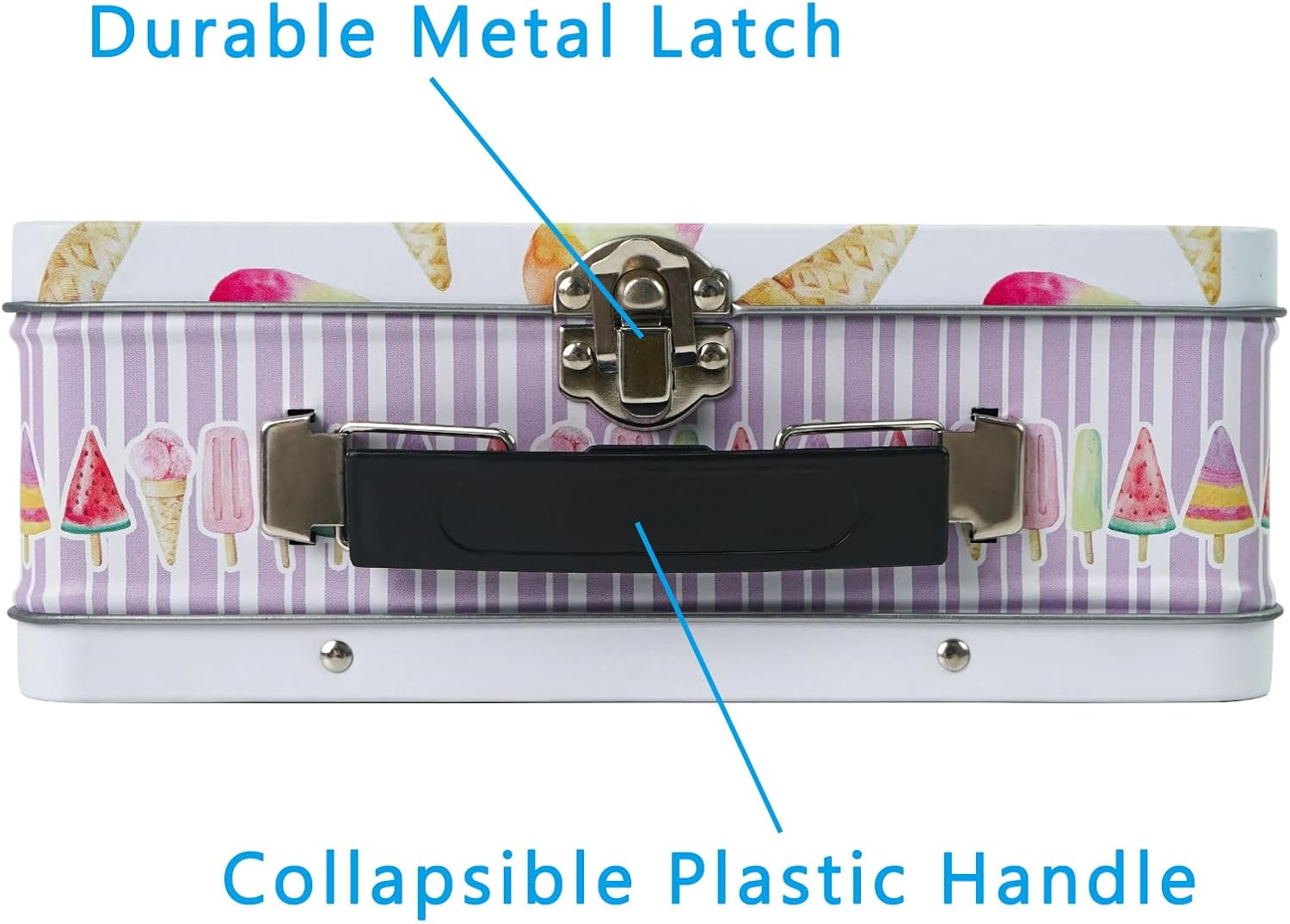 Luwint Tin Storage Box with Handle Small Metal Fun Box Cute Sturdy Tin Box Decorative Keepsake Case with Lid (Ice Cream) - Ice Cream image number 3