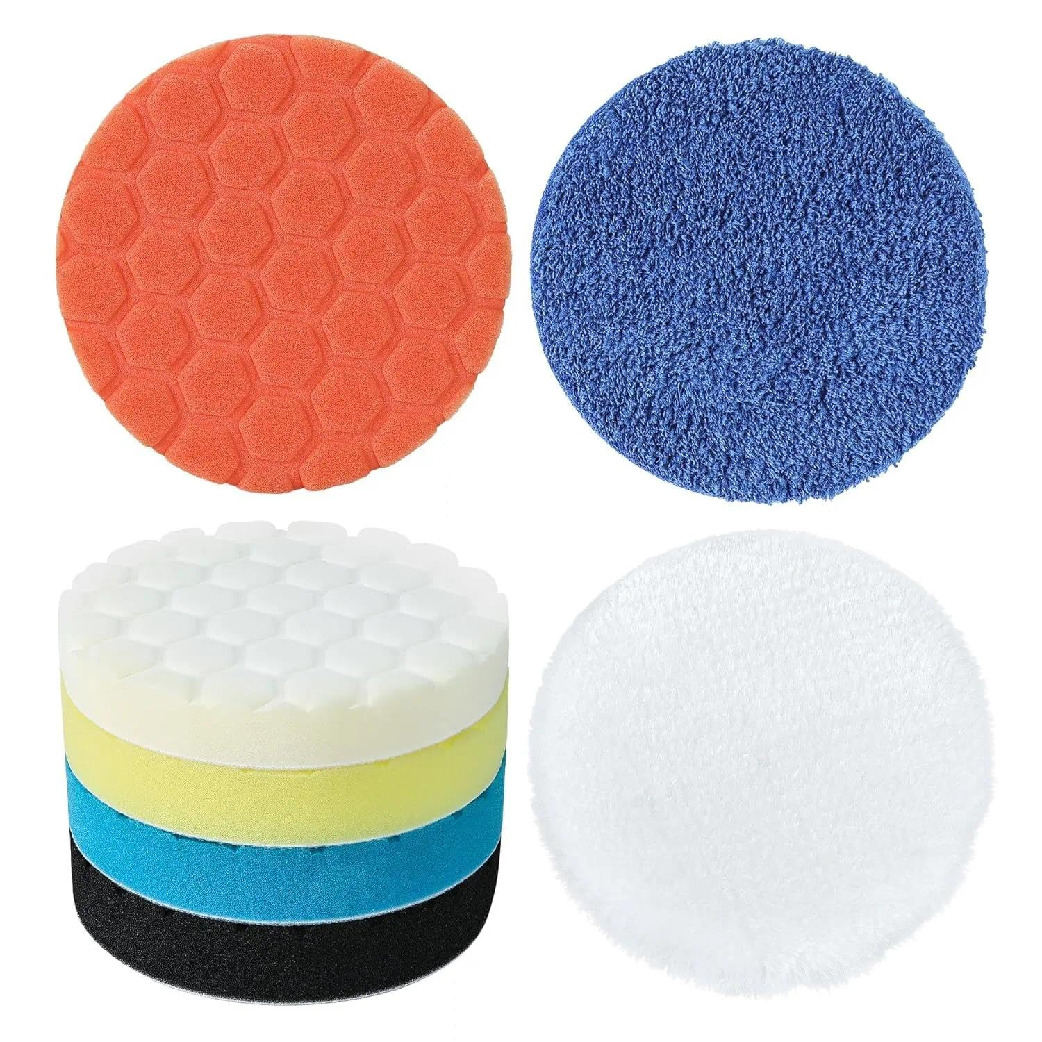Buffing Polishing Pads 7 Inch - 7Pcs 180Mm Face for 7 Inch Backing Plate, Car Compound Buffing Sponge Pads and Woolen Cutting Polishing Pad Kit image number 5