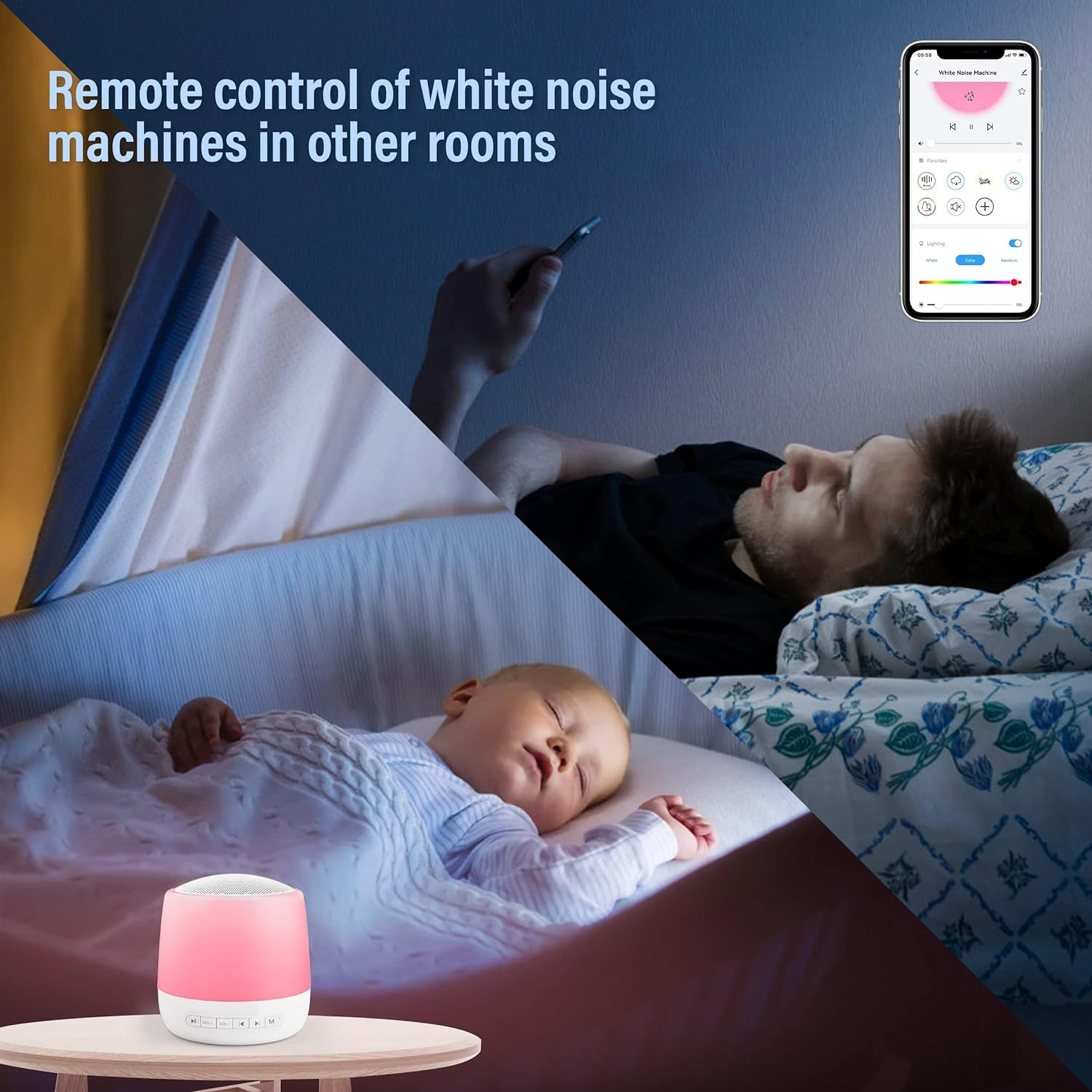 Baby Sound Machine with Night Light, White Noise Machine for Kids and Adults, 34 Soothing Sounds, Customizable Favorites, APP Remote Control, Alarm Clock, Child Lock, Scheduled Sleep Routine image number 6