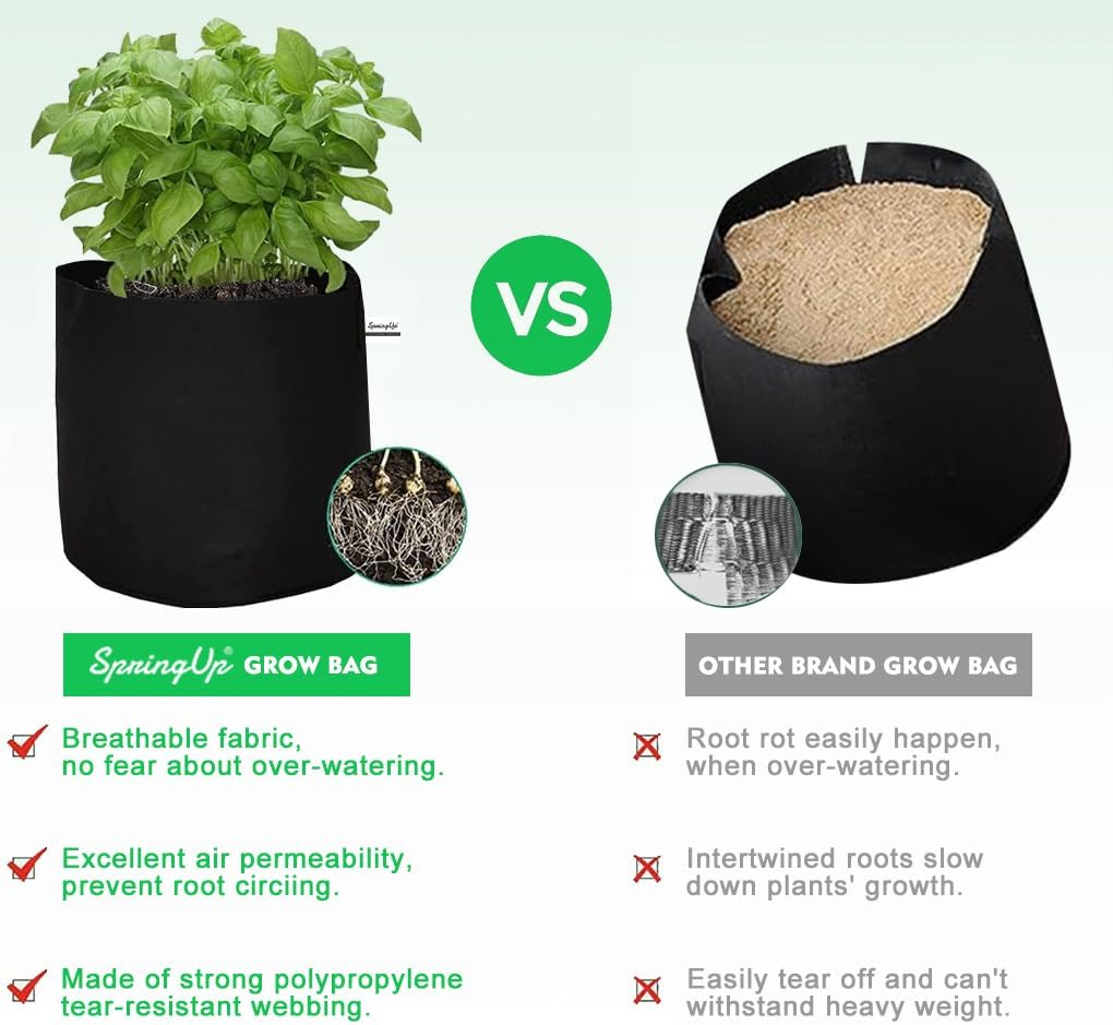 Springup 5 Pack Grow Bags, Heavy Duty Thickened Non-Woven Plant Bag Plant Fabric Pots Planting Bags for Plants Vegetable, Herbs and Flowers, Black(1 Gallon) image number 6