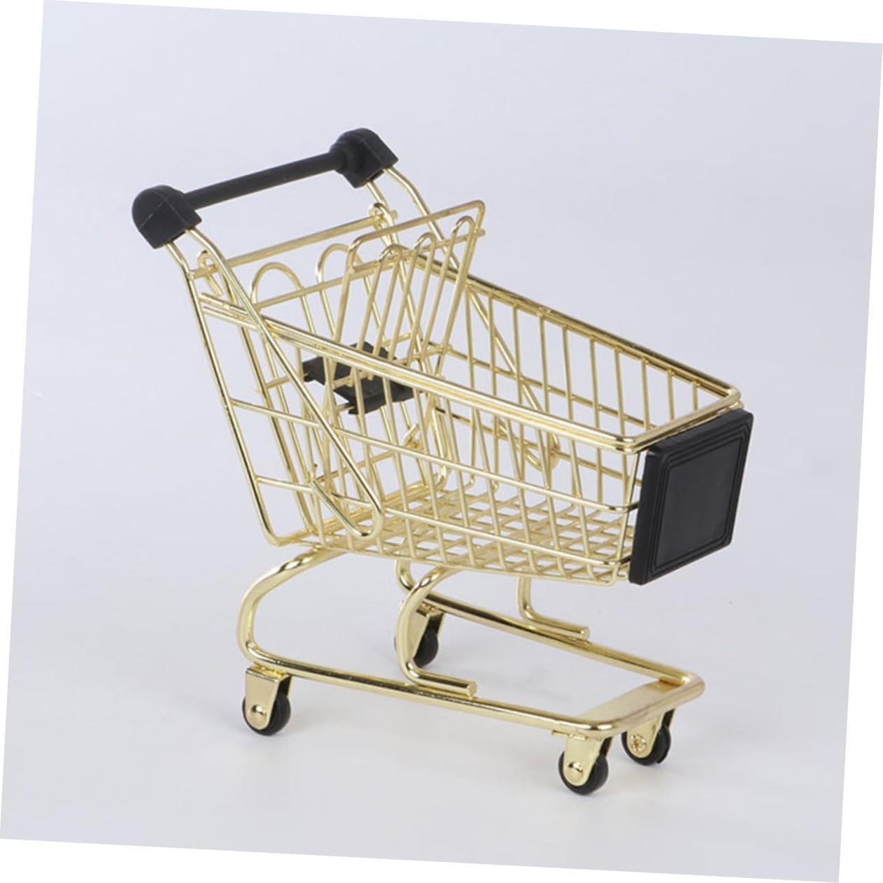 Yardwe Mini Metal Shopping Cart Storage Basket, Home Office Sundries Organizer, Gold Decorative Trolley Basket for Small Item Storage image number 6